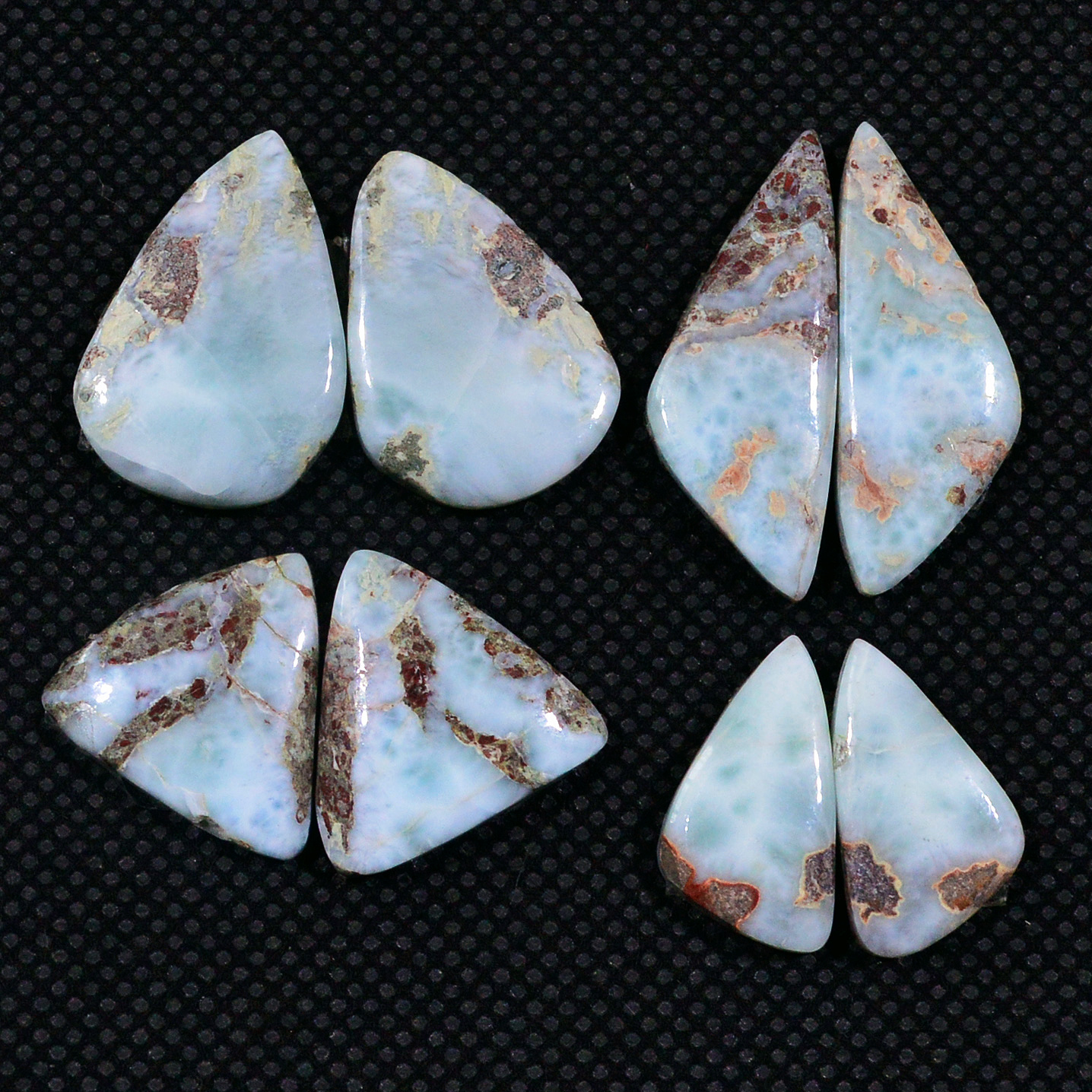 4 Pairs 70Cts Natural Larimar Cabochon Gemstone Earrings Pairs Statement Jewelry 25X8 15X8mm 19159