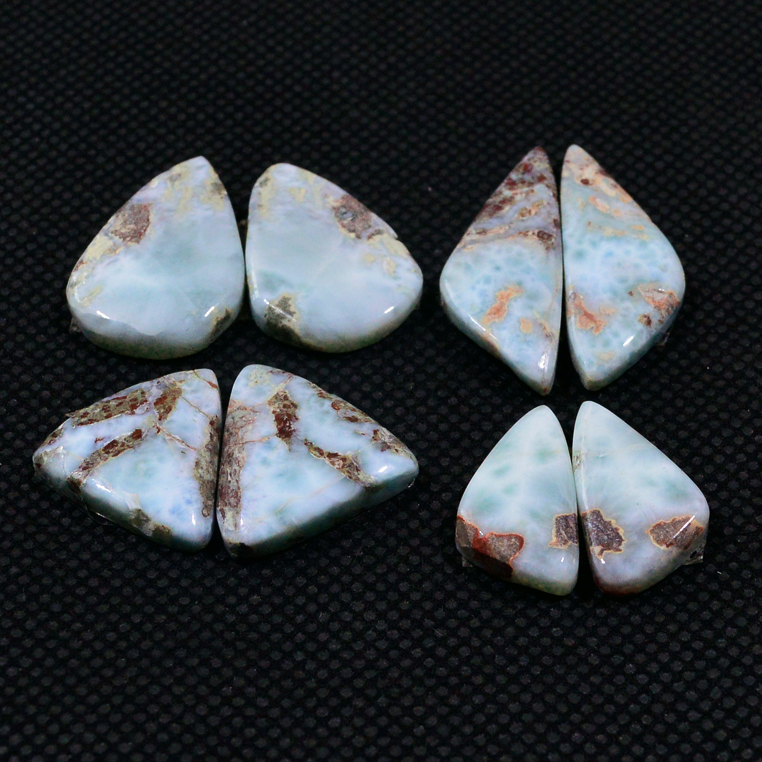 4 Pairs 70Cts Natural Larimar Cabochon Gemstone Earrings Pairs Statement Jewelry 25X8 15X8mm 19159