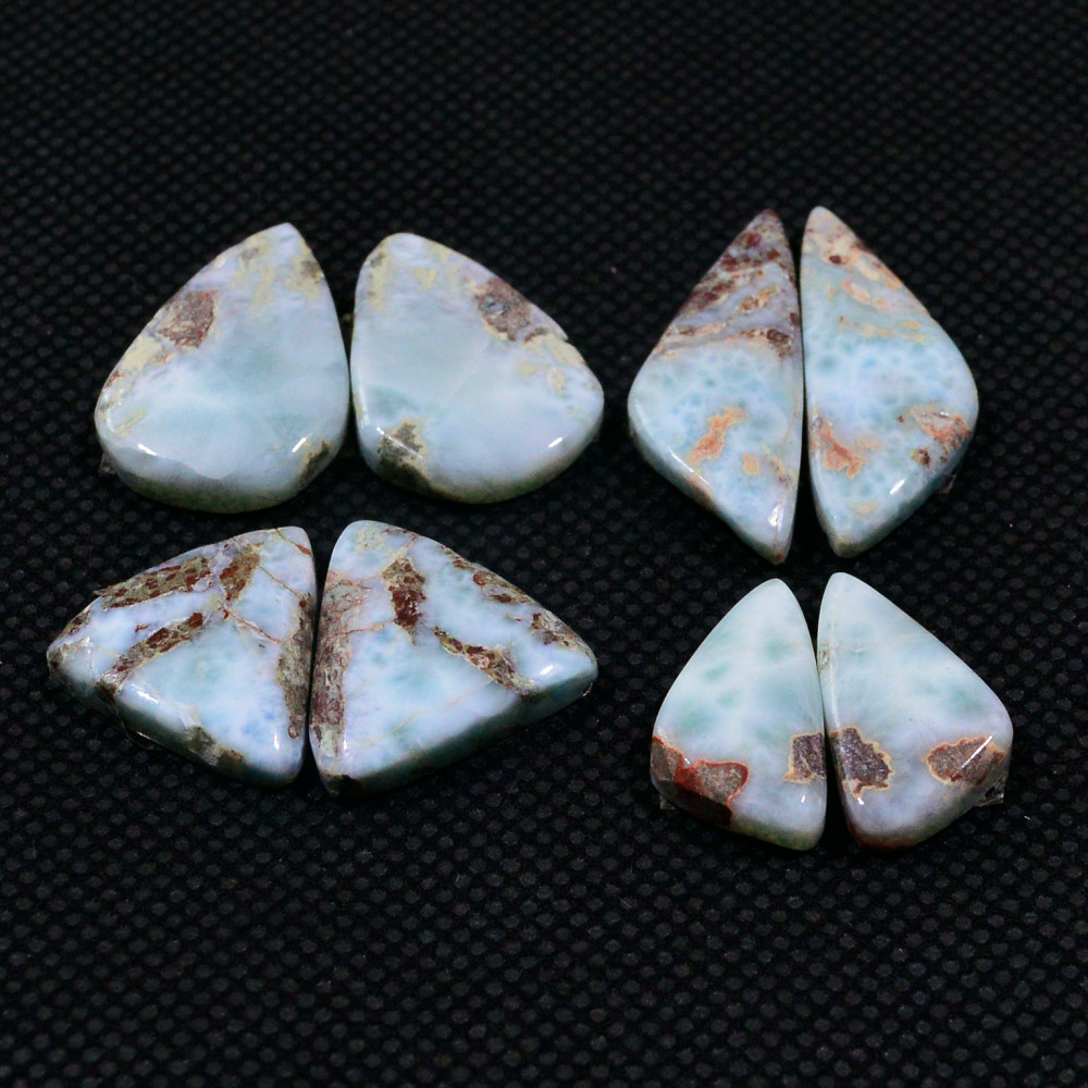Image of 4 Pairs 70Cts Natural Larimar Cabochon Gemstone Earrings Pairs Statement Jewelry 25X8  15X8mm #19159