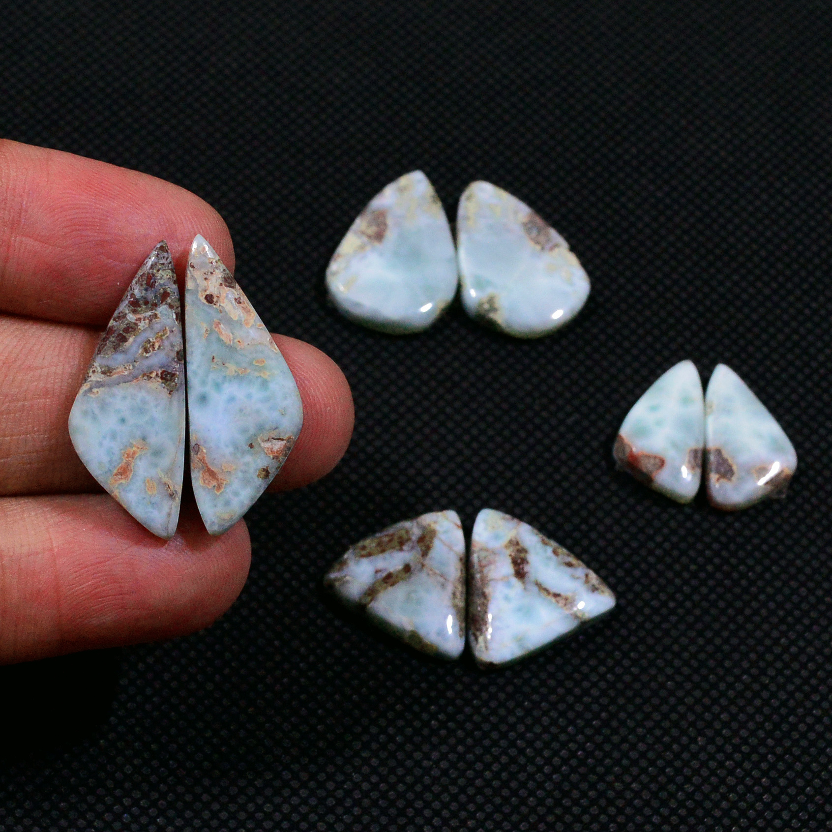 4 Pairs 70Cts Natural Larimar Cabochon Gemstone Earrings Pairs Statement Jewelry 25X8 15X8mm 19159