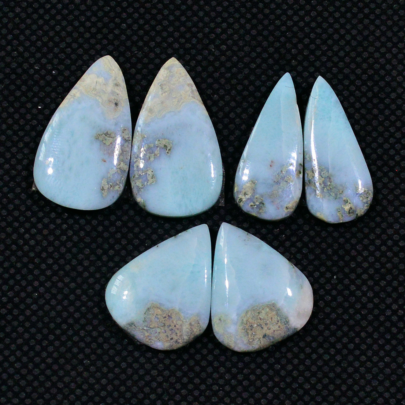3 Pairs 60Cts Natural Larimar Cabochon Gemstone Earrings Pairs Statement Jewelry 23X11 18X13mm 19160