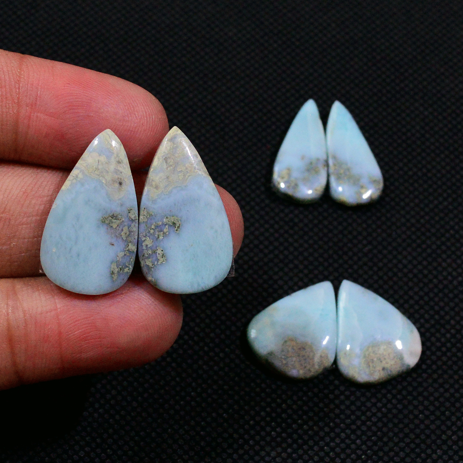 3 Pairs 60Cts Natural Larimar Cabochon Gemstone Earrings Pairs Statement Jewelry 23X11 18X13mm 19160