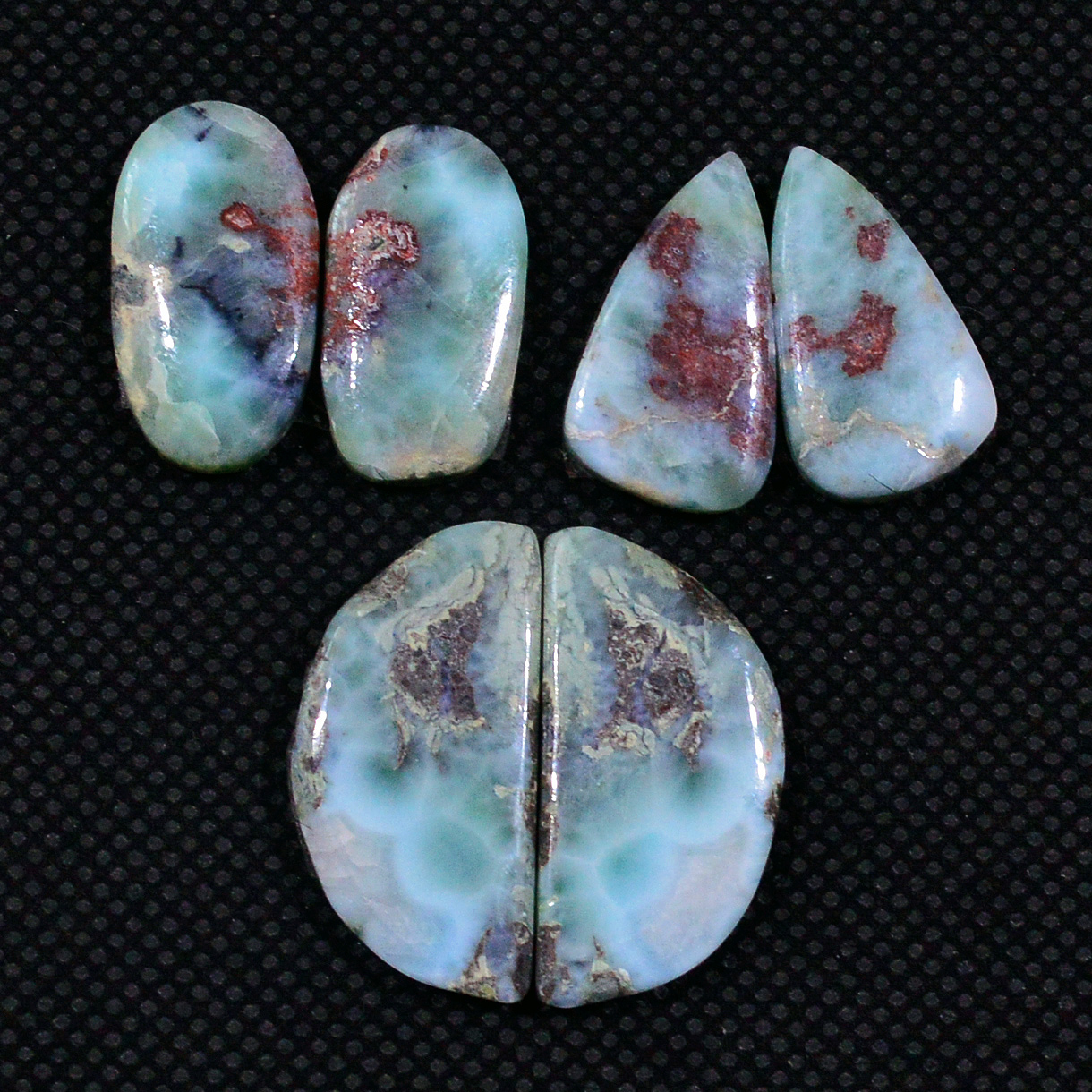 3 Pairs 59Cts Natural Larimar Cabochon Gemstone Earrings Pairs Statement Jewelry 24X10 18X9mm 19161
