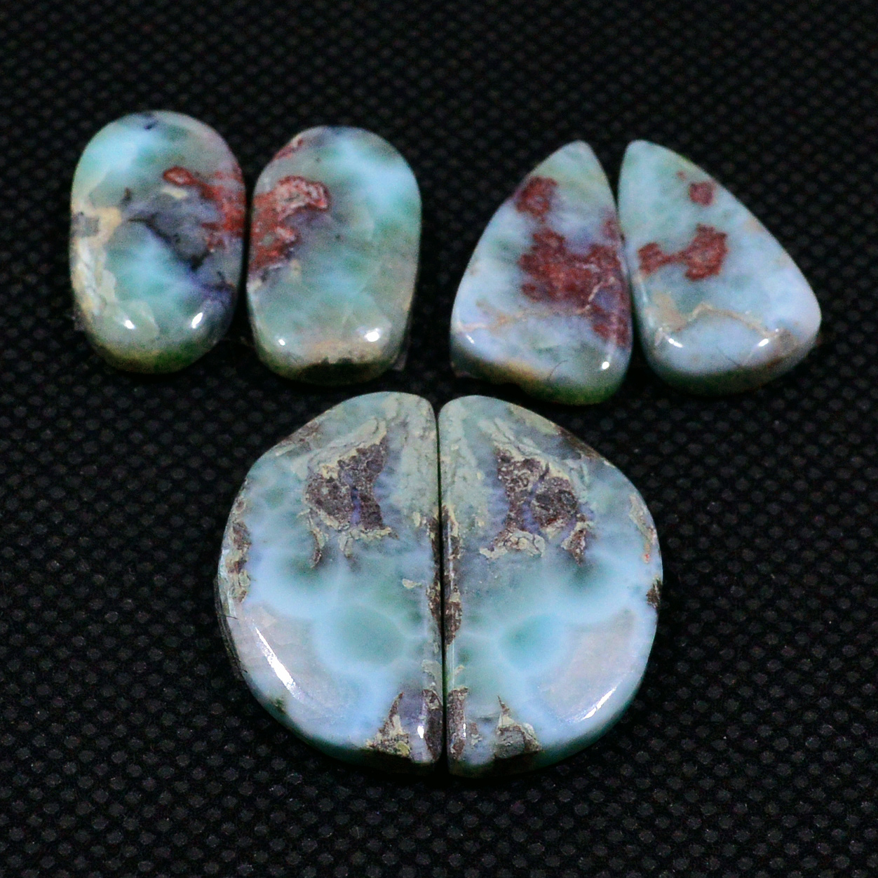 3 Pairs 59Cts Natural Larimar Cabochon Gemstone Earrings Pairs Statement Jewelry 24X10 18X9mm 19161