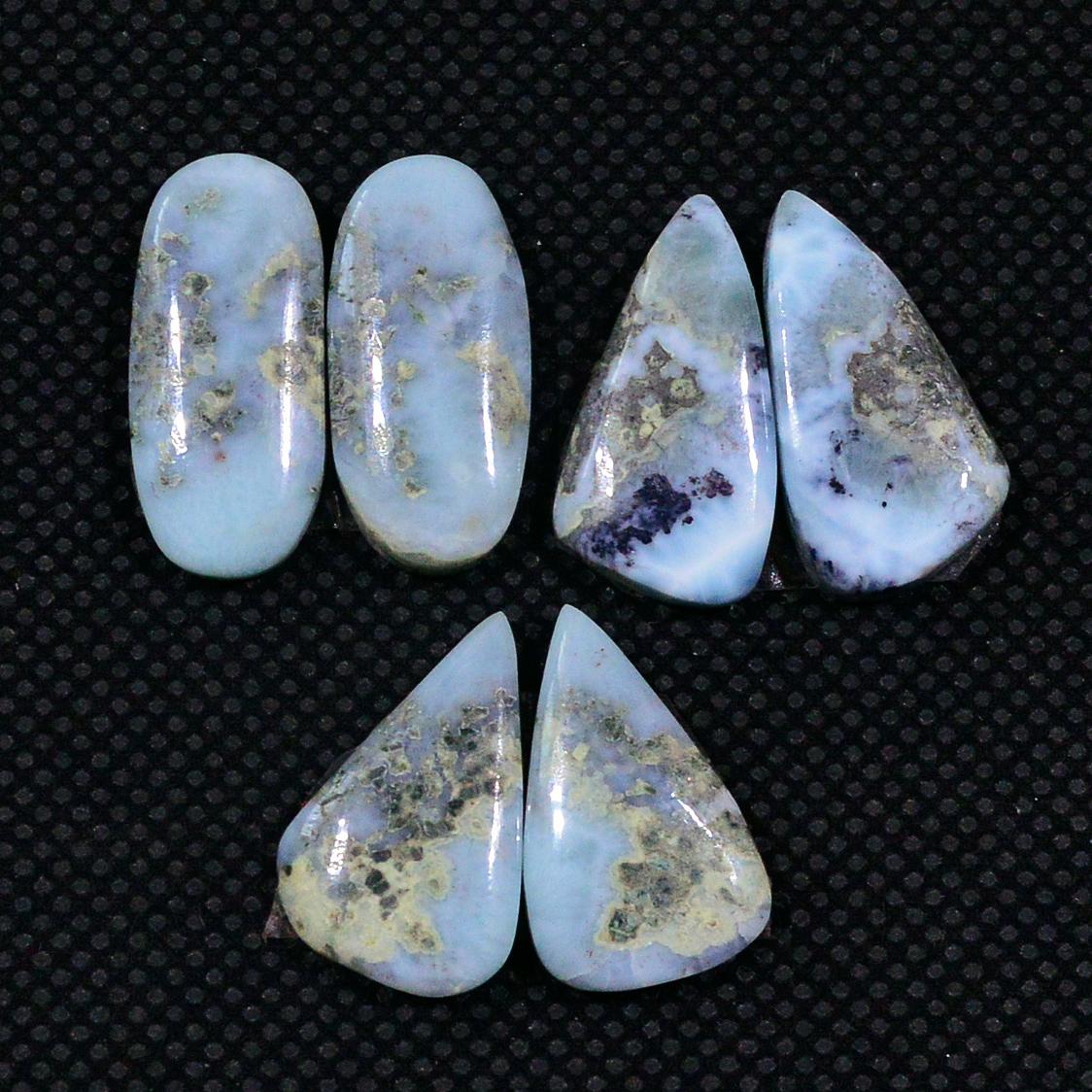 3 Pairs 47Cts Natural Larimar Cabochon Gemstone Earrings Pairs Statement Jewelry 19x7 12x9mm 19162