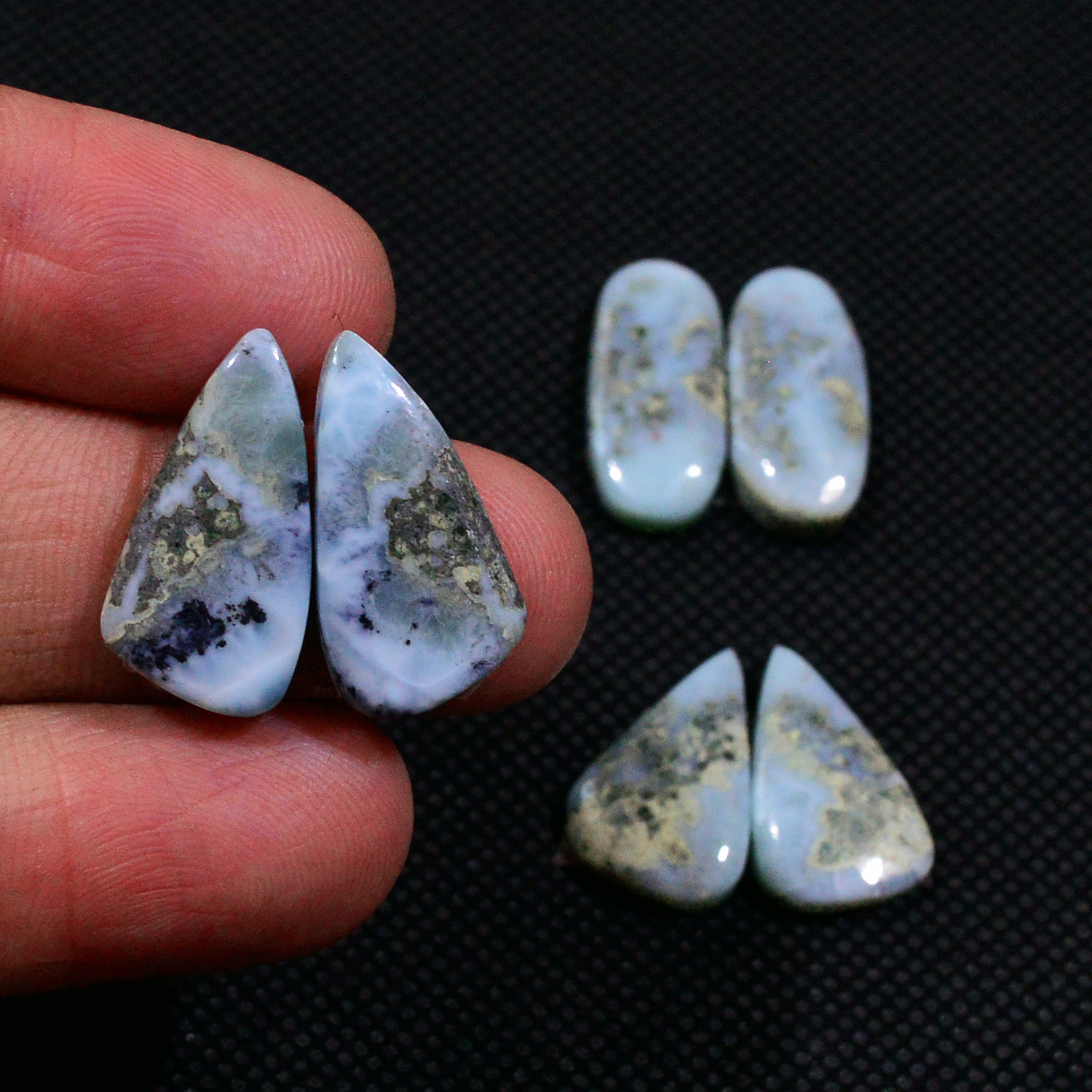 3 Pairs 47Cts Natural Larimar Cabochon Gemstone Earrings Pairs Statement Jewelry 19x7 12x9mm 19162