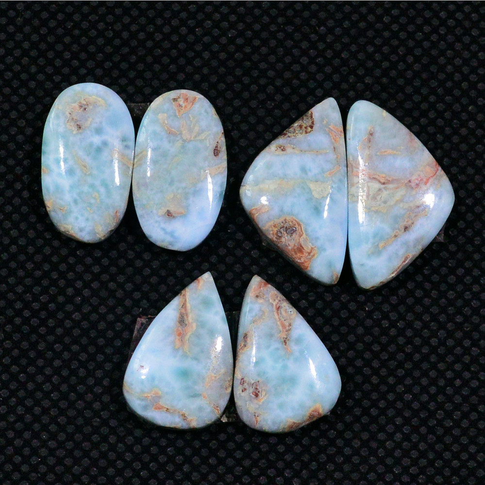 Image of 3 Pairs 46Cts Natural Larimar Cabochon Gemstone Earrings Pairs Statement Jewelry 18x9  15x9mm #19163