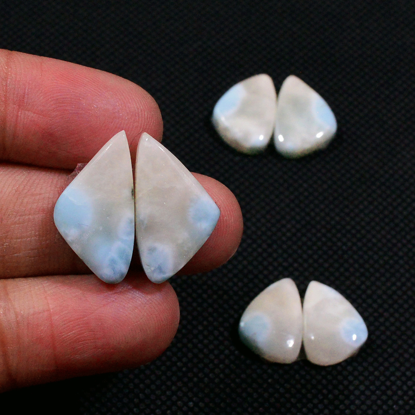 3 Pairs 46Cts Natural Larimar Cabochon Gemstone Earrings Pairs Statement Jewelry 18x9 15x9mm 19164