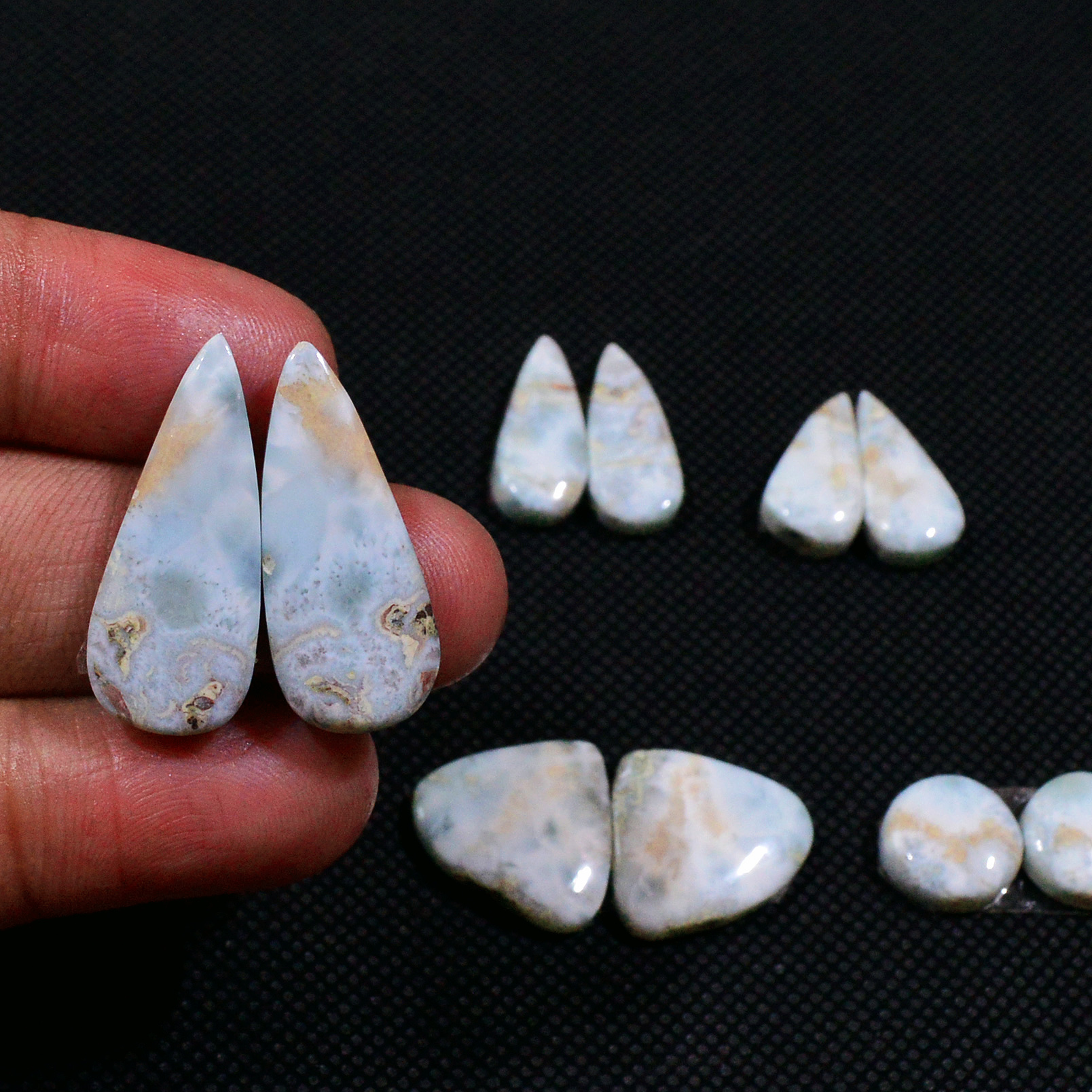 5 Pairs 785Cts Natural Larimar Cabochon Gemstone Earrings Pairs Statement Jewelry 25x10 10x10mm 19165