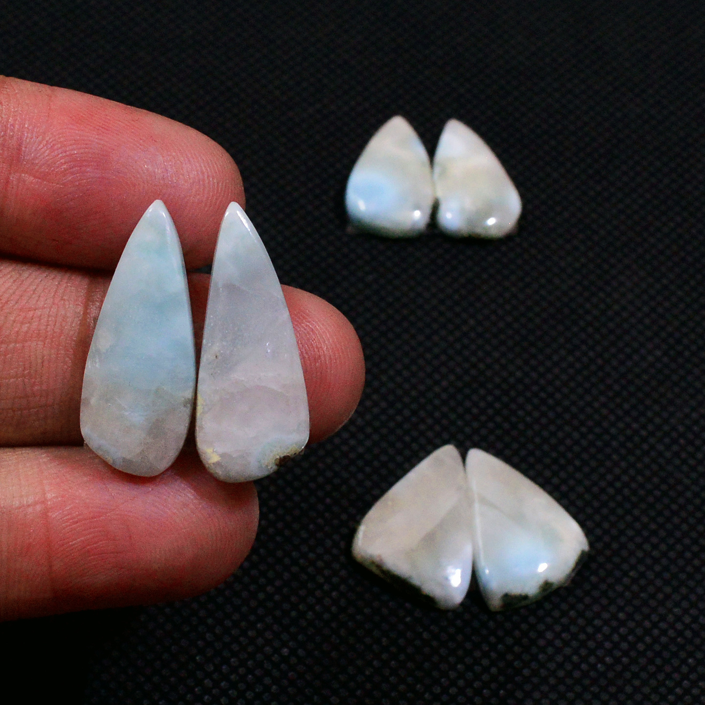 3 Pairs 42Cts Natural Larimar Cabochon Gemstone Earrings Pairs Statement Jewelry 23x8 17x9mm 19166