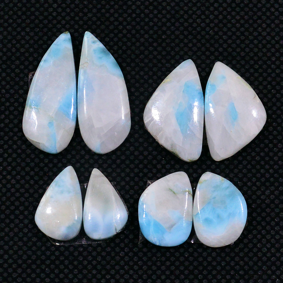 4 Pairs 49Cts Natural Larimar Cabochon Gemstone Earrings Pairs Statement Jewelry 23x9 11x7mm 19167