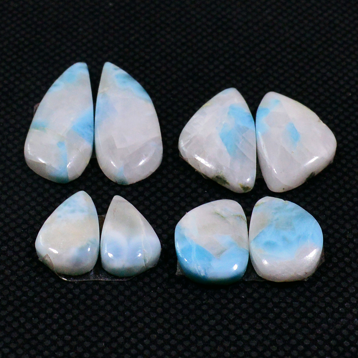 4 Pairs 49Cts Natural Larimar Cabochon Gemstone Earrings Pairs Statement Jewelry 23x9 11x7mm 19167
