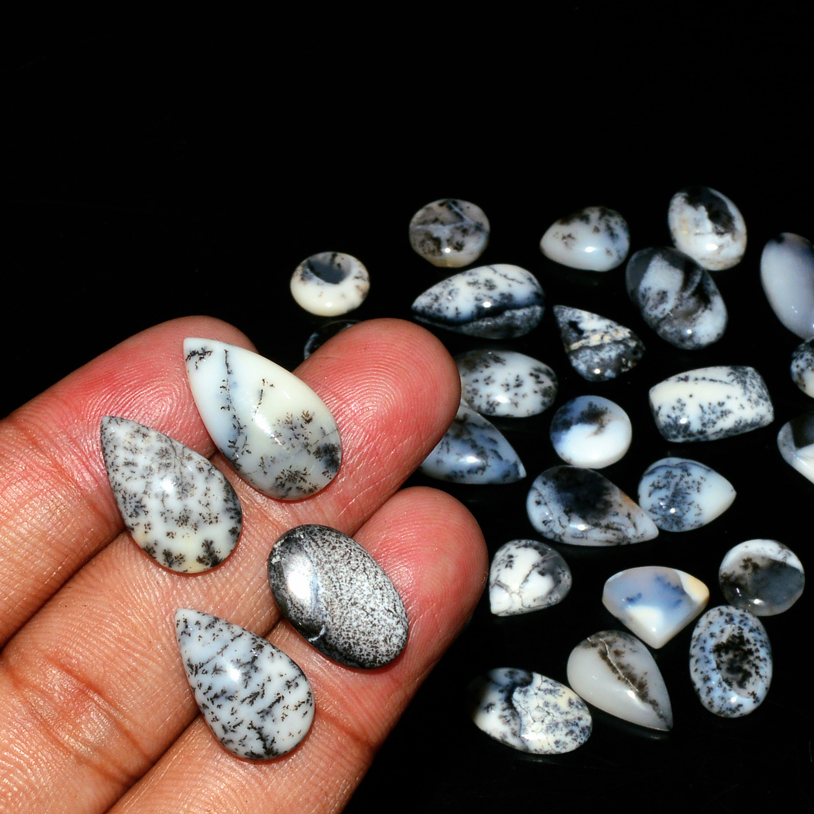 31Piece 138Cts Natural Dendrite Agate Cabochon Gemstone lot 18x9  9x9mm 19168