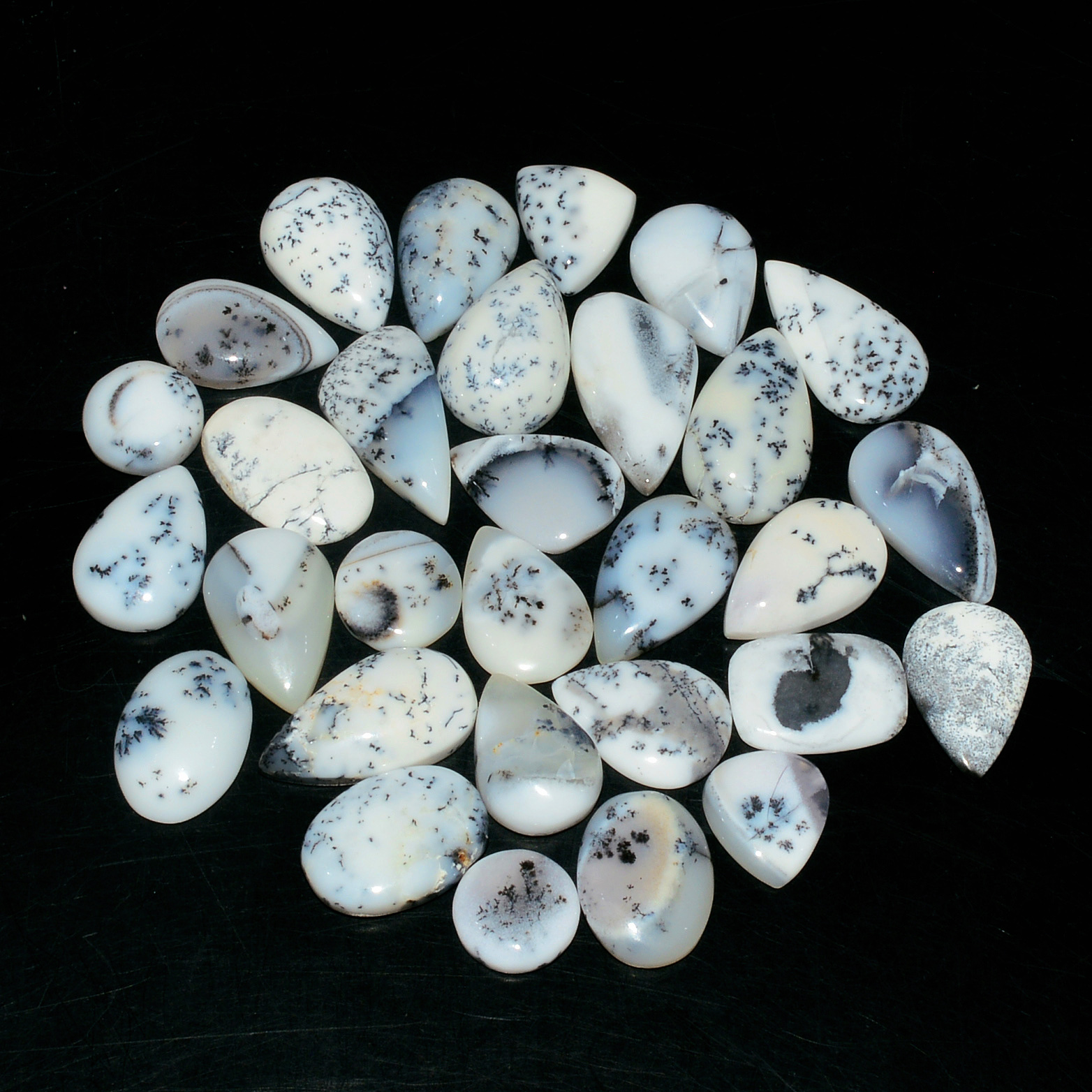 30Piece 109Cts Natural Dendrite Agate Cabochon Gemstone lot 15x8  8x8mm 19169