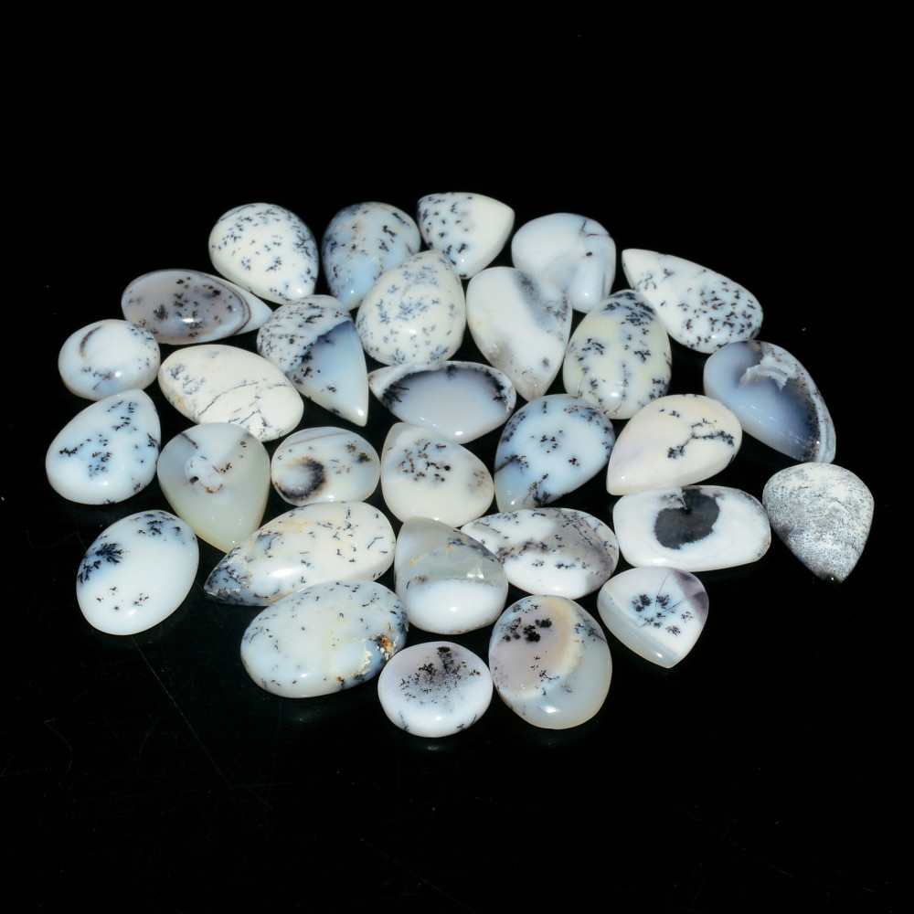 Image of 30Piece 109Cts Natural Dendrite Agate Cabochon Gemstone lot 15x8  8x8mm #19169