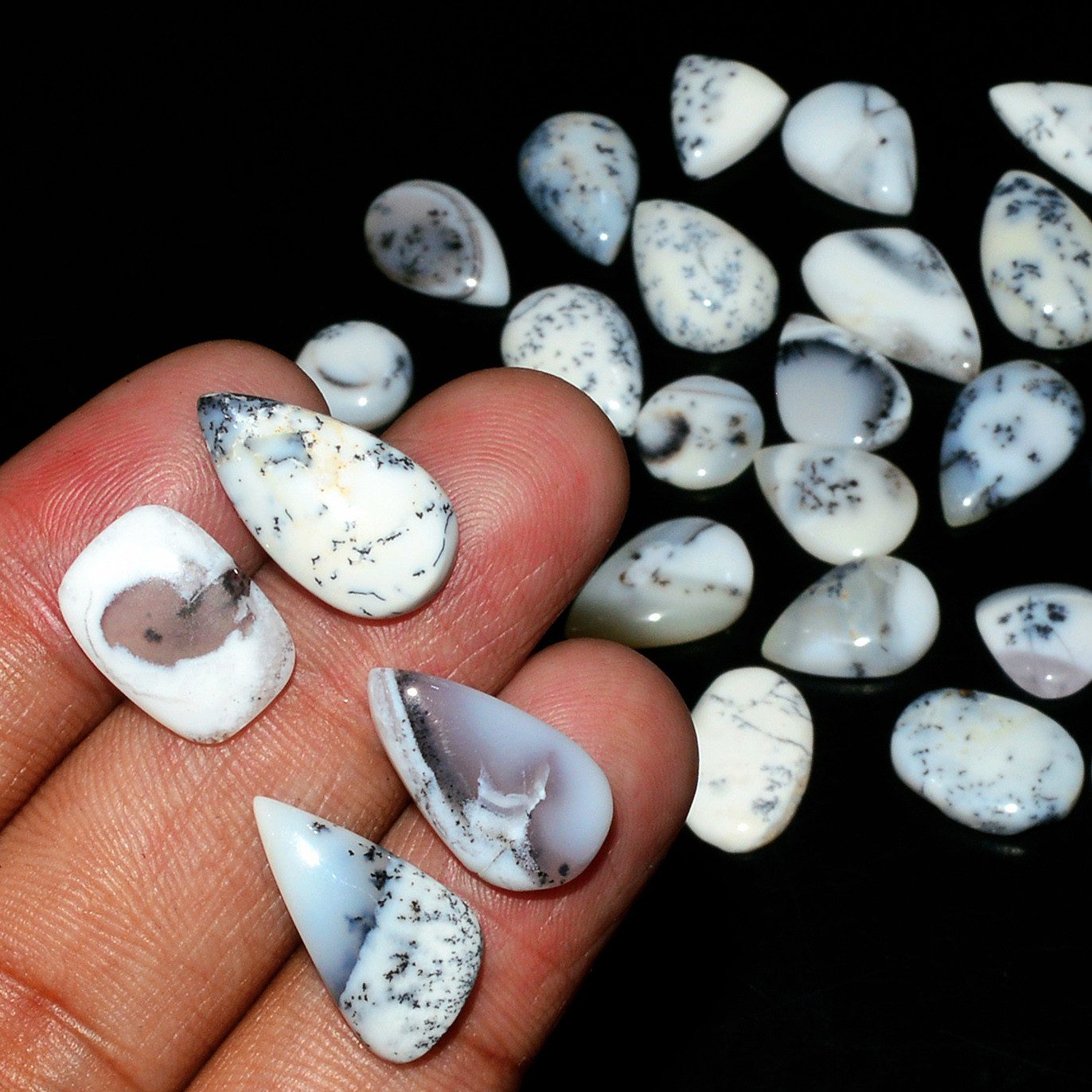 30Piece 109Cts Natural Dendrite Agate Cabochon Gemstone lot 15x8 8x8mm 19169
