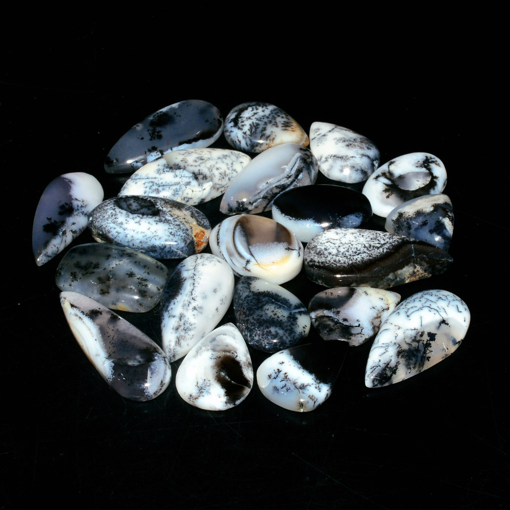 Image of 20 Piece 136Cts Natural Dendrite Agate Cabochon Gemstone lot 24x7  12x9mm #19171