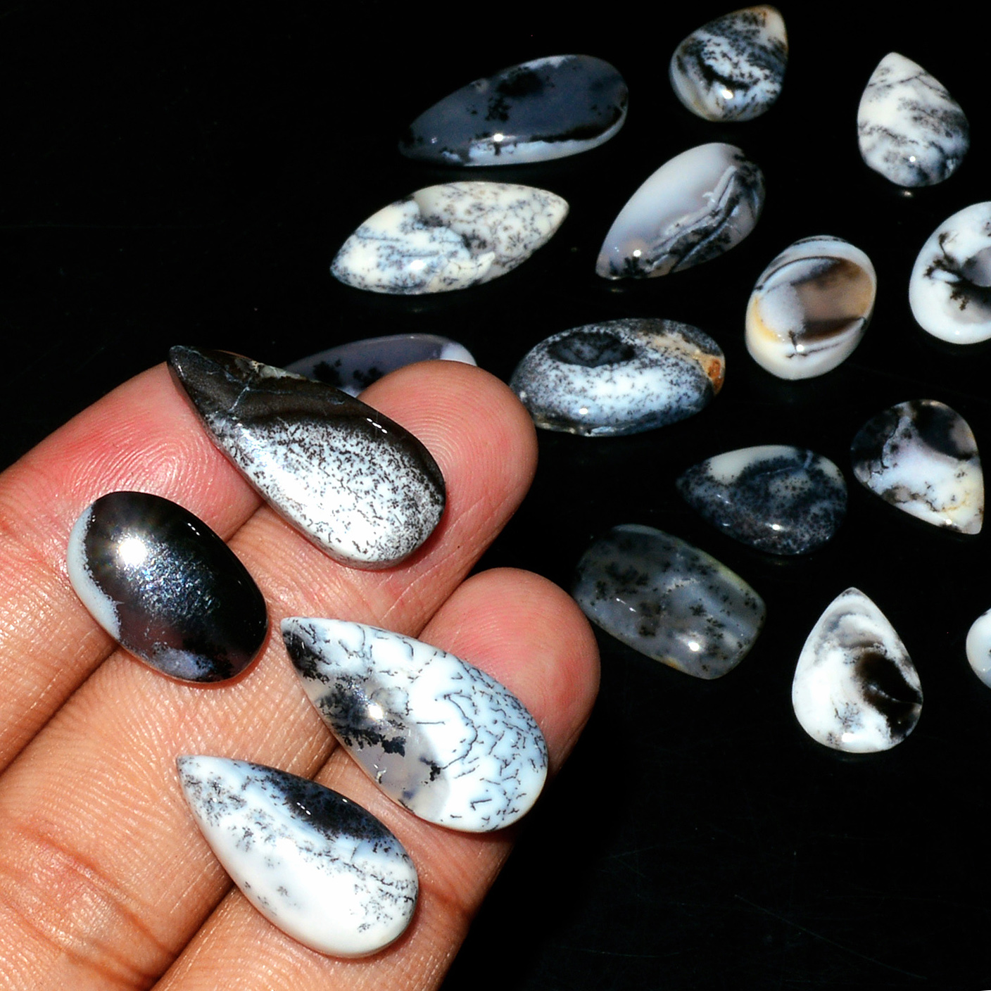20 Piece 136Cts Natural Dendrite Agate Cabochon Gemstone lot 24x7 12x9mm 19171