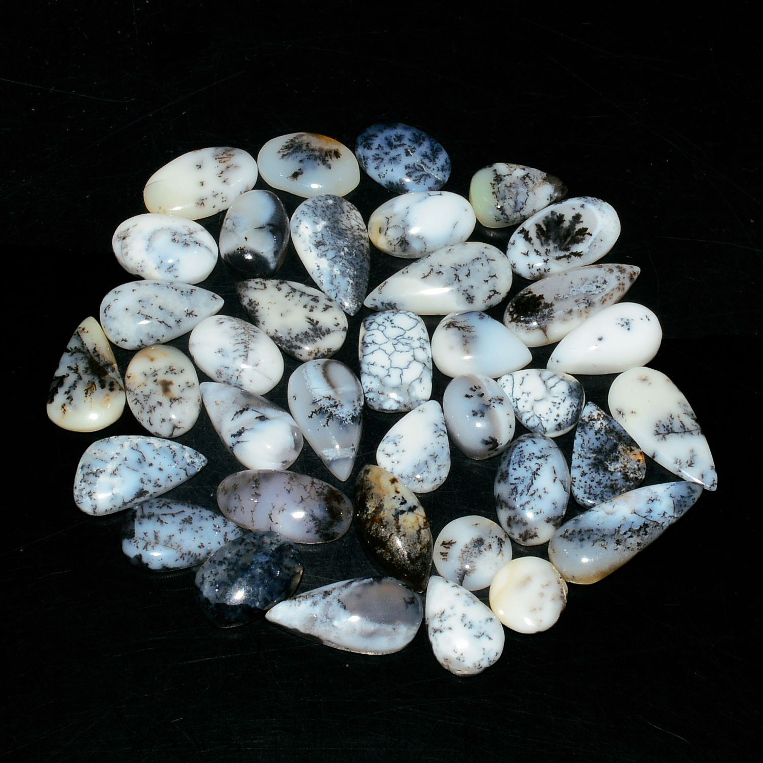 37 Piece 69Cts Natural Dendrite Agate Cabochon Gemstone lot 14x4 6x4mm 19172