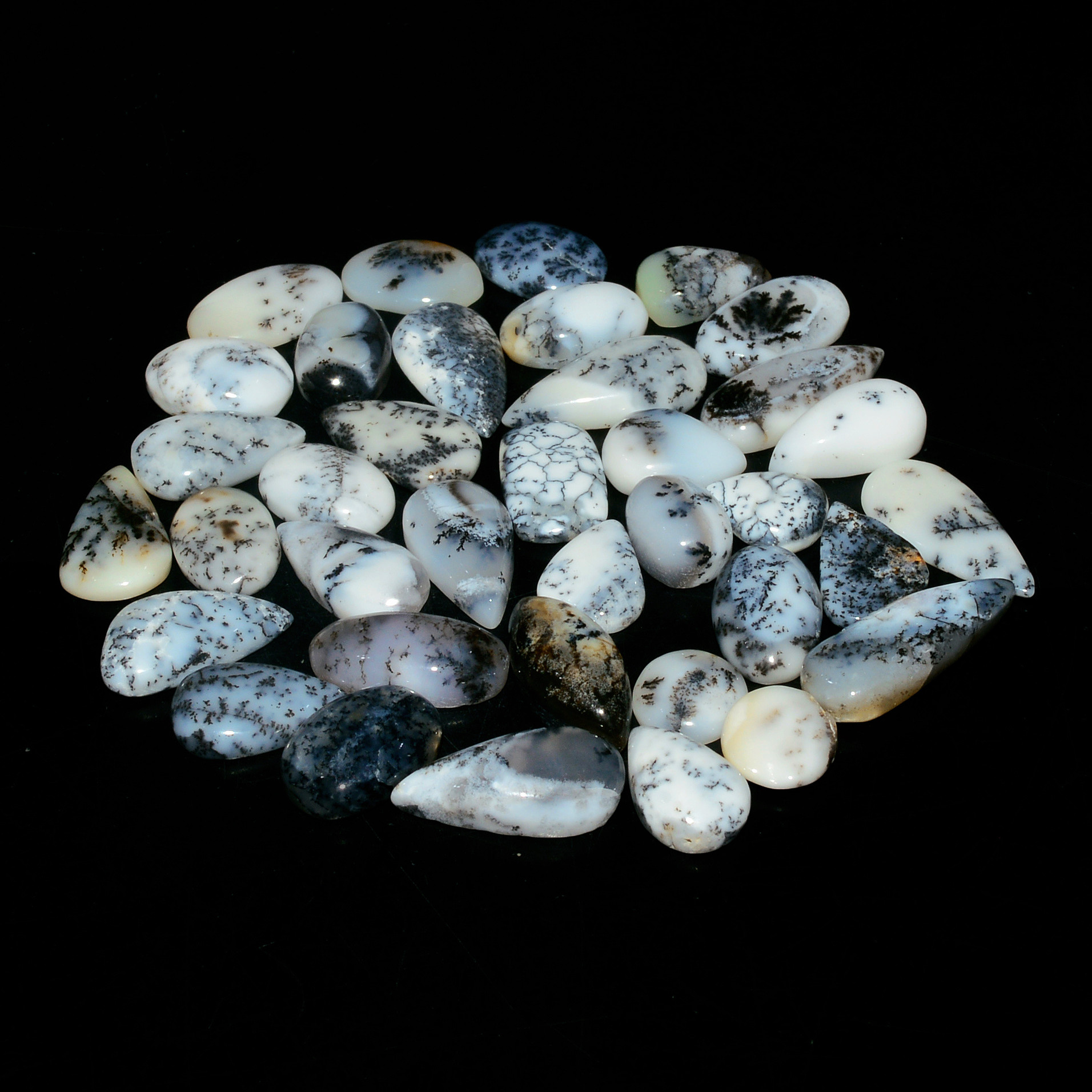 37 Piece 69Cts Natural Dendrite Agate Cabochon Gemstone lot 14x4 6x4mm 19172