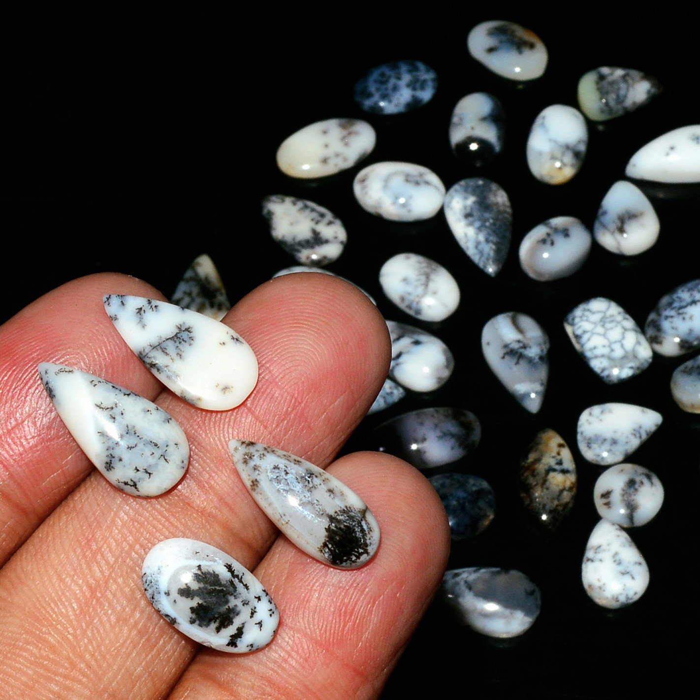 37 Piece 69Cts Natural Dendrite Agate Cabochon Gemstone lot 14x4 6x4mm 19172