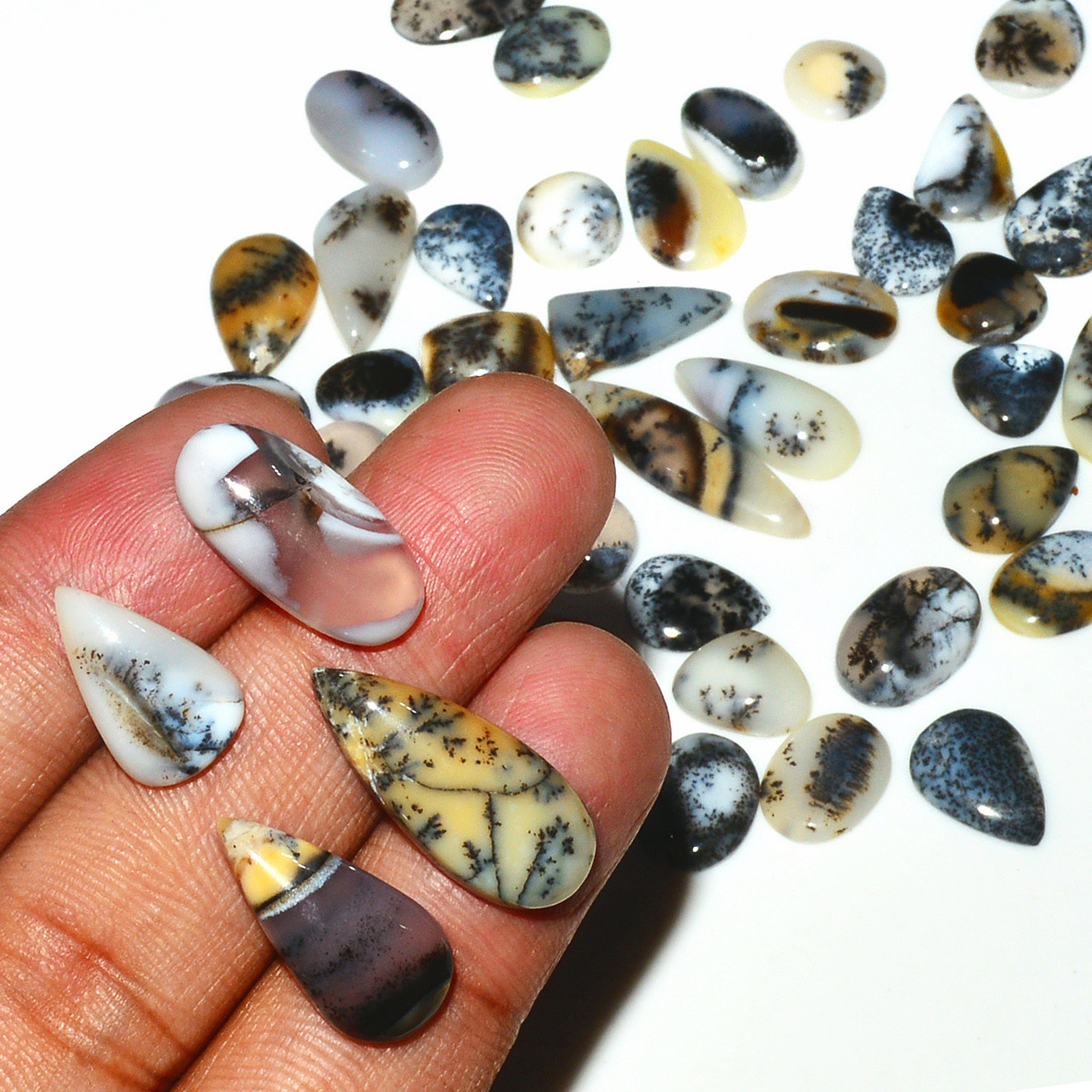 47 Piece156CtsNatural Dendrite Agate Cabochon Gemstone lot 16x12 12x12mm 19173