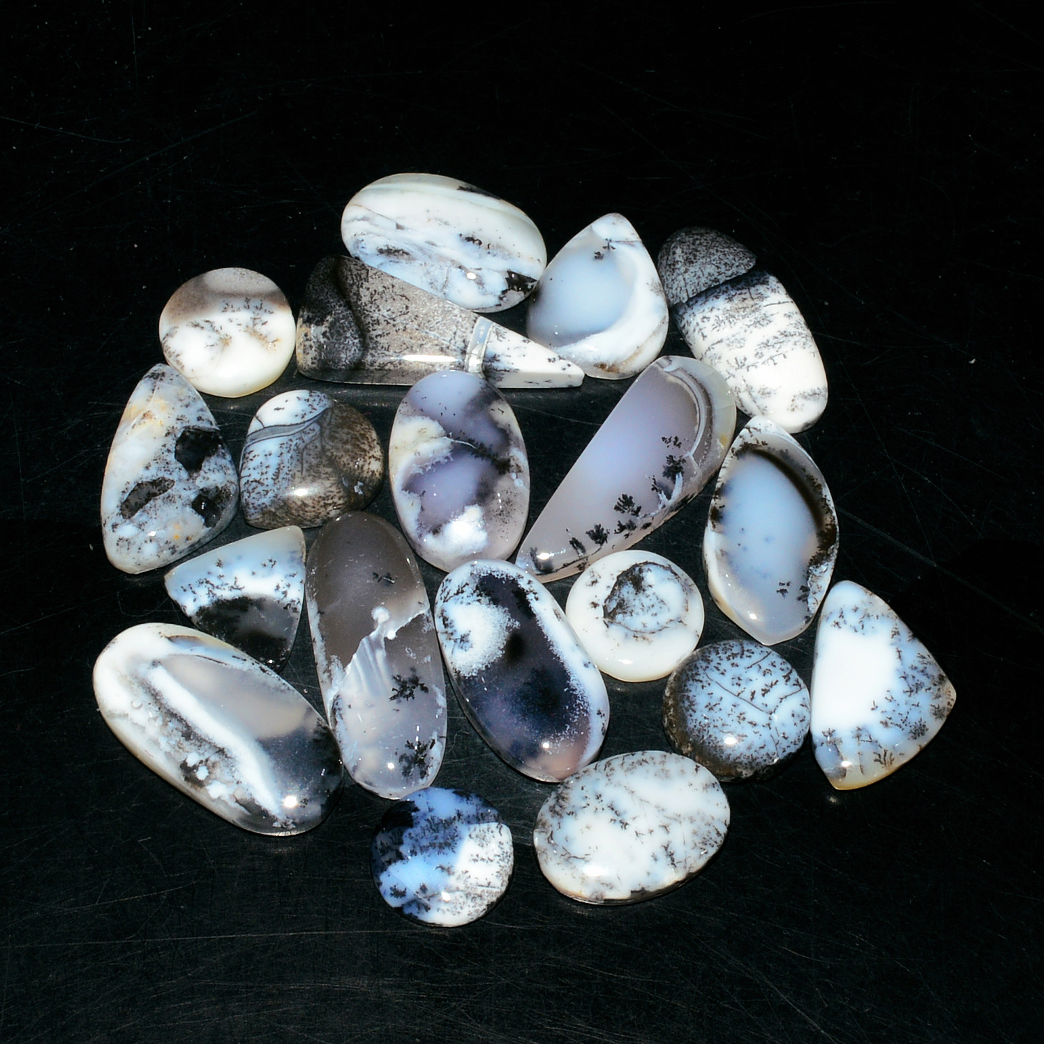 19 Piece152Cts Natural Dendrite Agate Cabochon Gemstone lot 24x9 10x10mm 19174