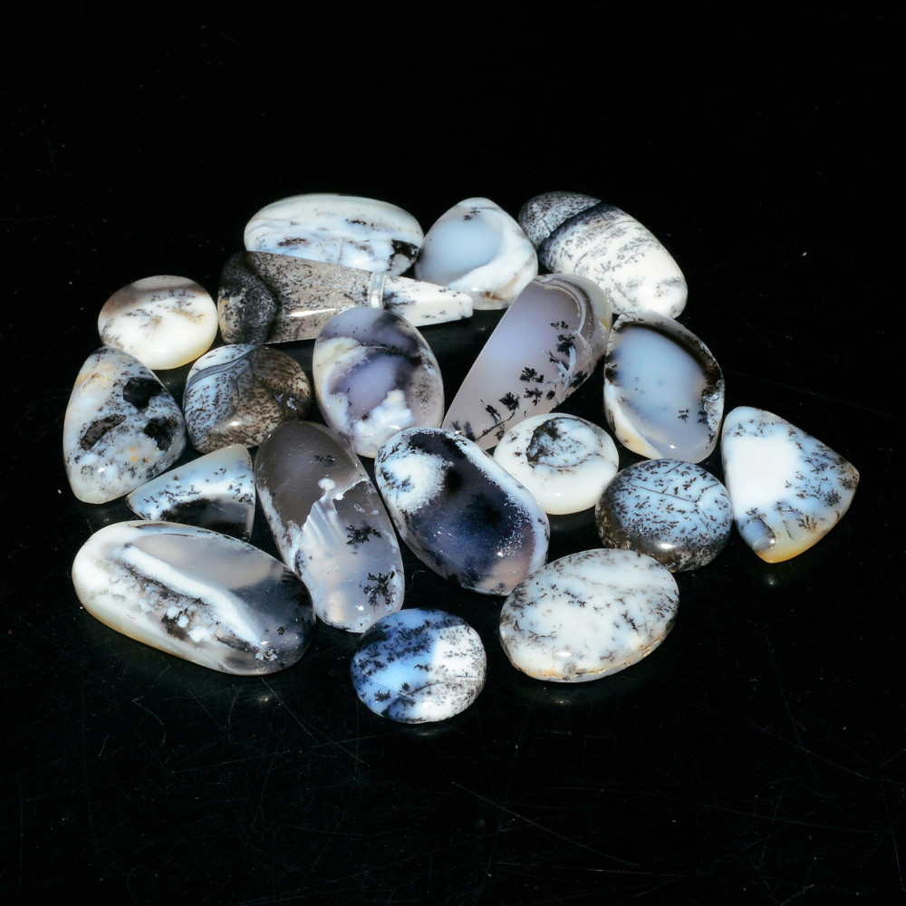 Image of 19 Piece152Cts Natural Dendrite Agate Cabochon Gemstone lot 24x9  10x10mm #19174