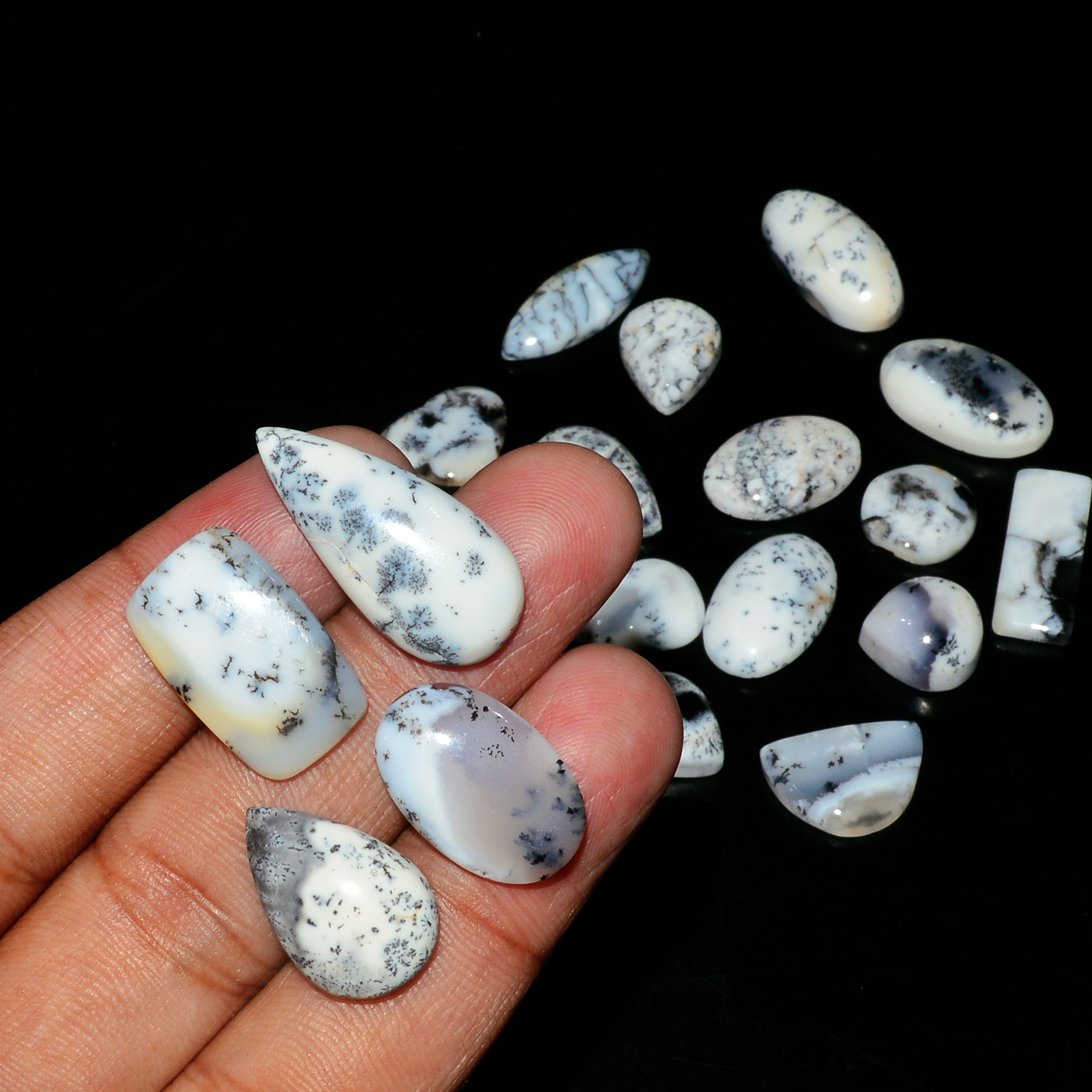 20 Piec 149Cts Natural Dendrite Agate Cabochon Gemstone lot 20x9 10x10mm 19175