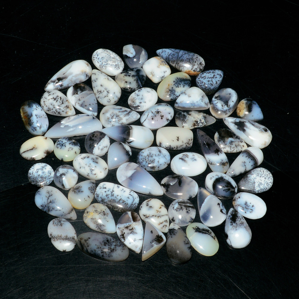 Image of 54 Piece 135Cts Natural Dendrite Agate Cabochon Gemstone lot 9x6  5x5mm #19176