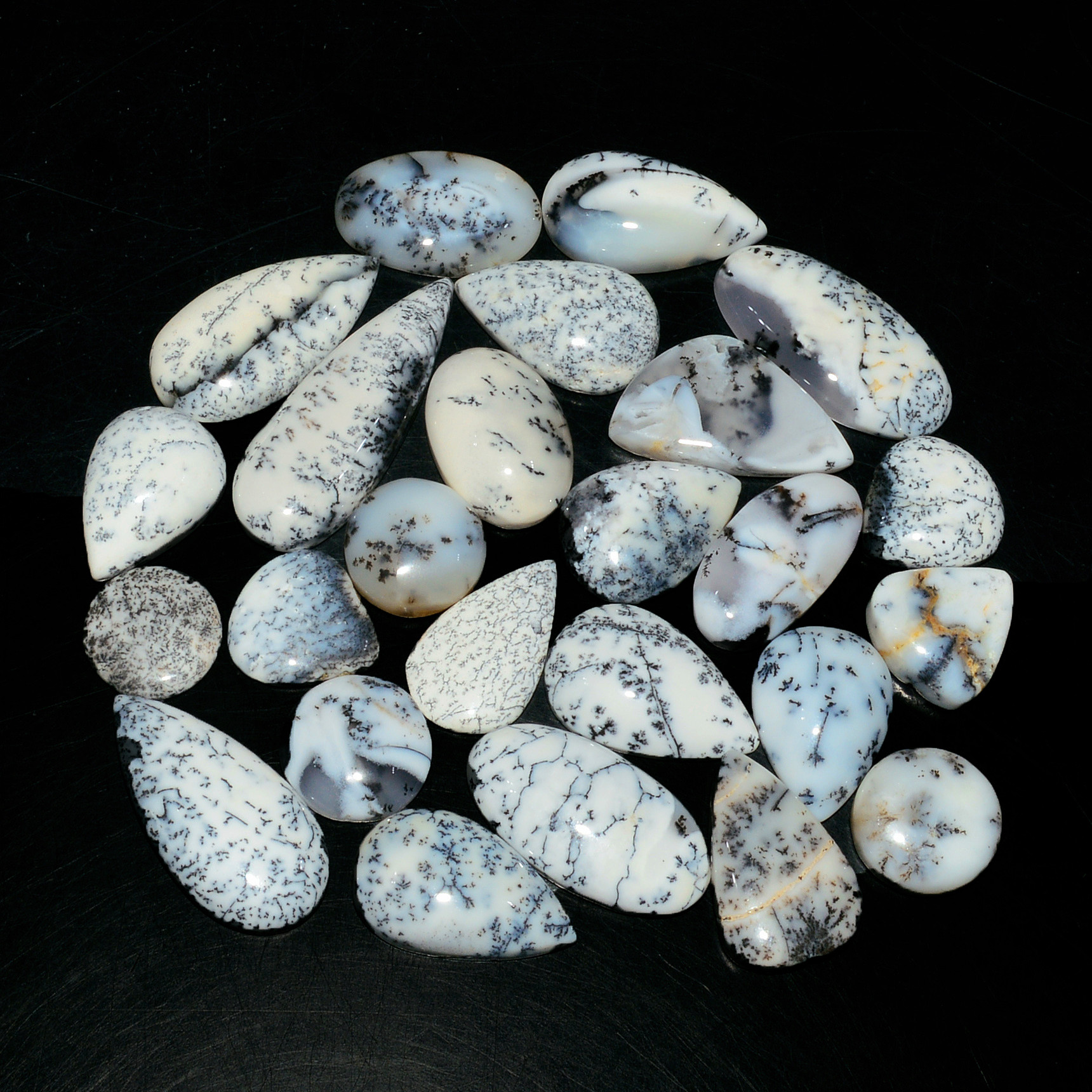 25Piece205CtsNatural Dendrite Agate Cabochon Gemstone lot 30x10 10x10mm19177
