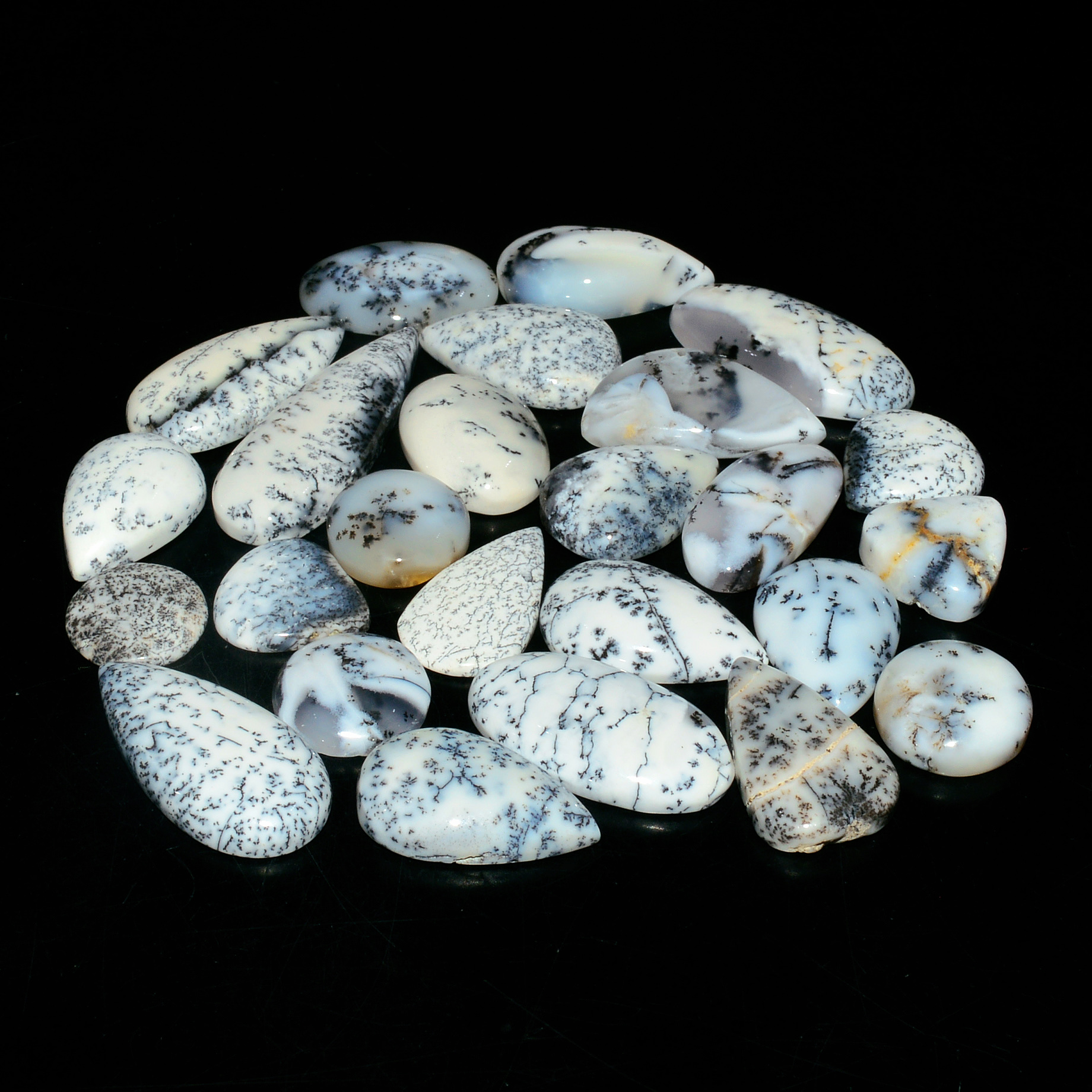 25Piece205CtsNatural Dendrite Agate Cabochon Gemstone lot 30x10 10x10mm19177