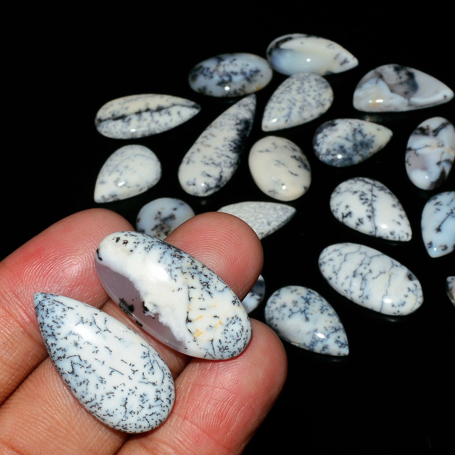 25Piece205CtsNatural Dendrite Agate Cabochon Gemstone lot 30x10 10x10mm19177