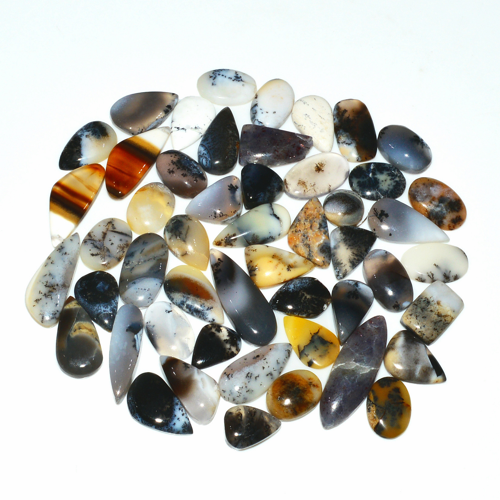 50 Piece 187Cts Natural Dendrite Agate Cabochon Gemstone lot 20x6  6x6mm 19178