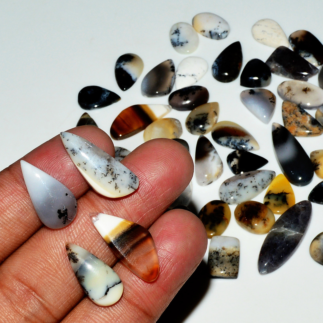 50 Piece 187Cts Natural Dendrite Agate Cabochon Gemstone lot 20x6  6x6mm 19178