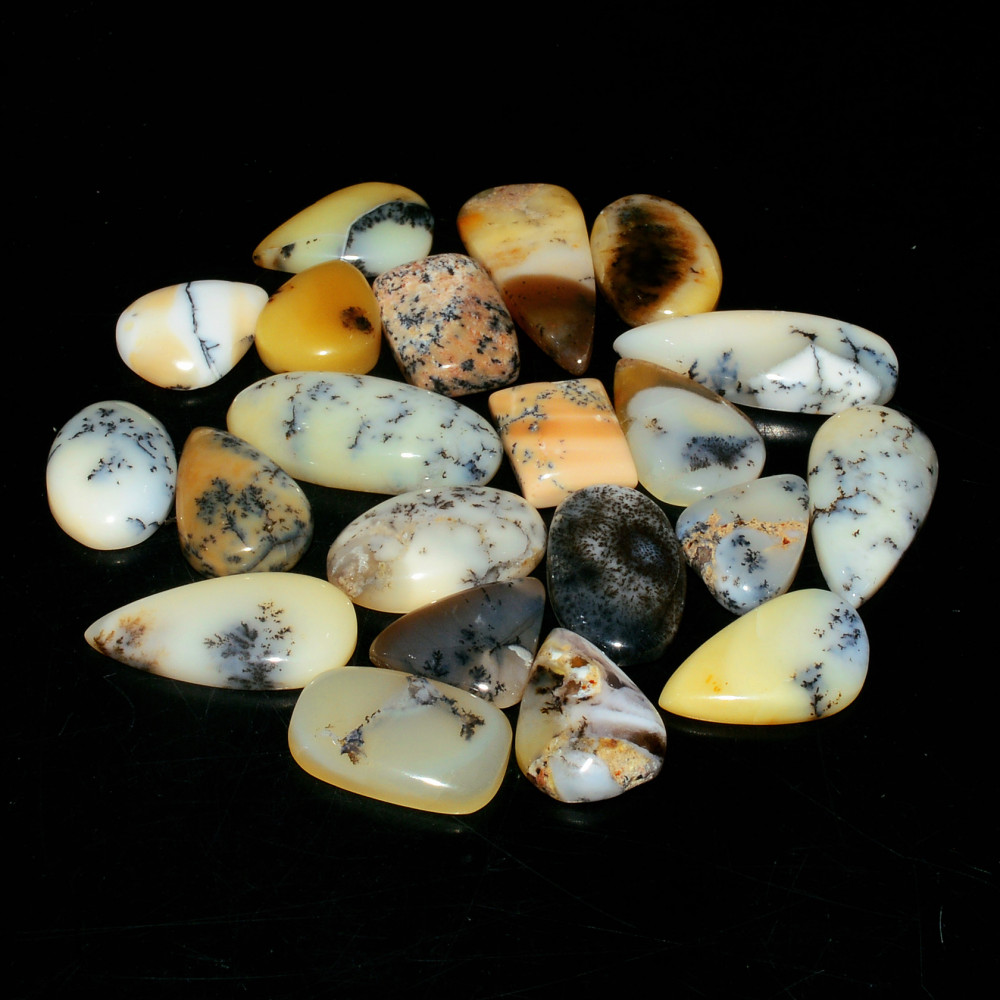 Image of 21 Piece 123Cts Natural Dendrite Agate Cabochon Gemstone lot 23x8 10x8mm #19179