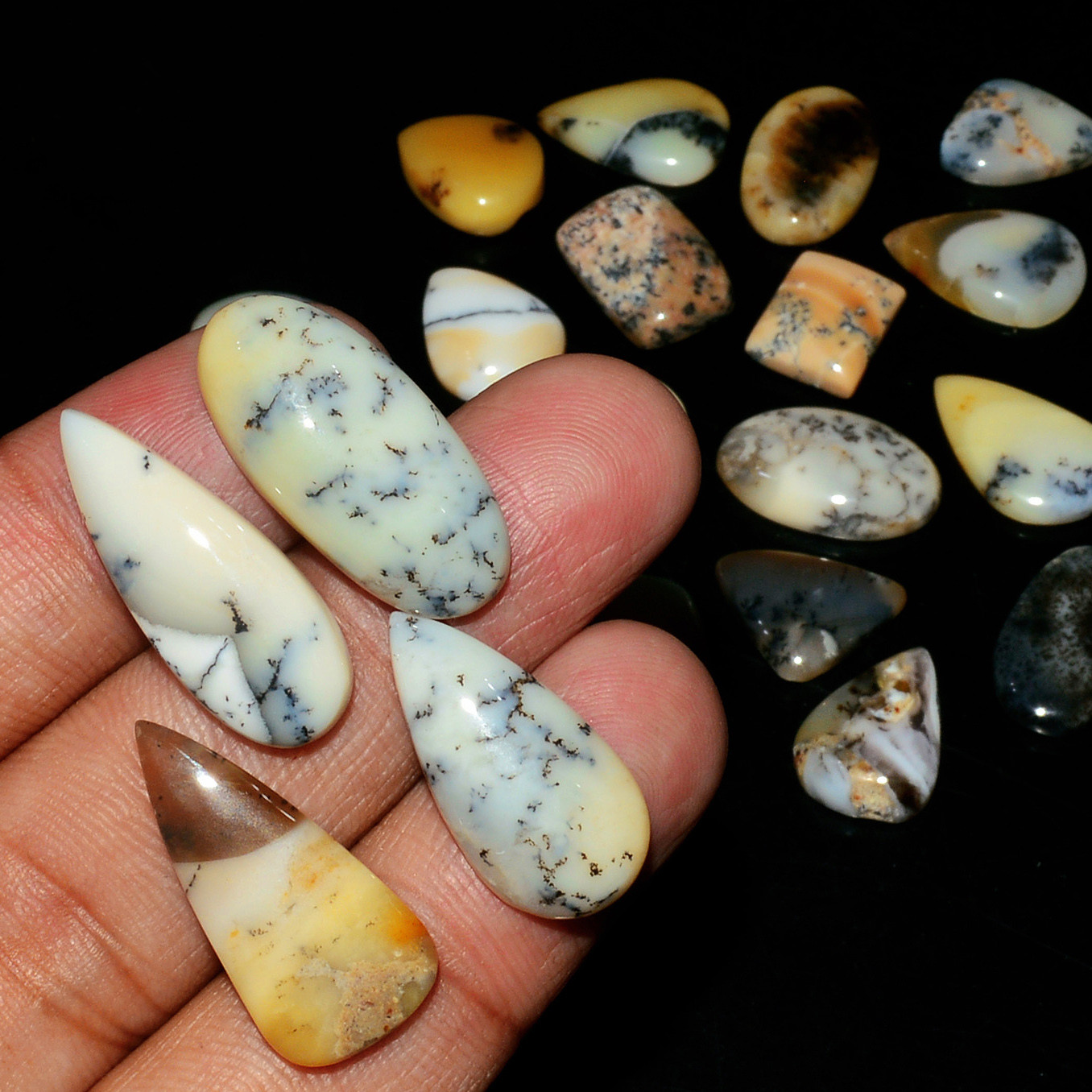 21 Piece 123Cts Natural Dendrite Agate Cabochon Gemstone lot 23x8 10x8mm 19179
