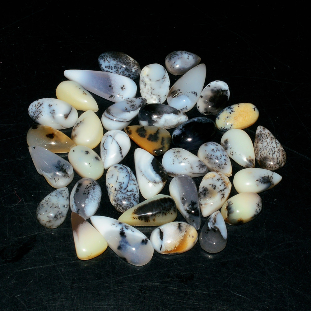 Image of 35 Piece 62Cts Natural Dendrite Agate Cabochon Gemstone lot 14x5  7x4mm #19181