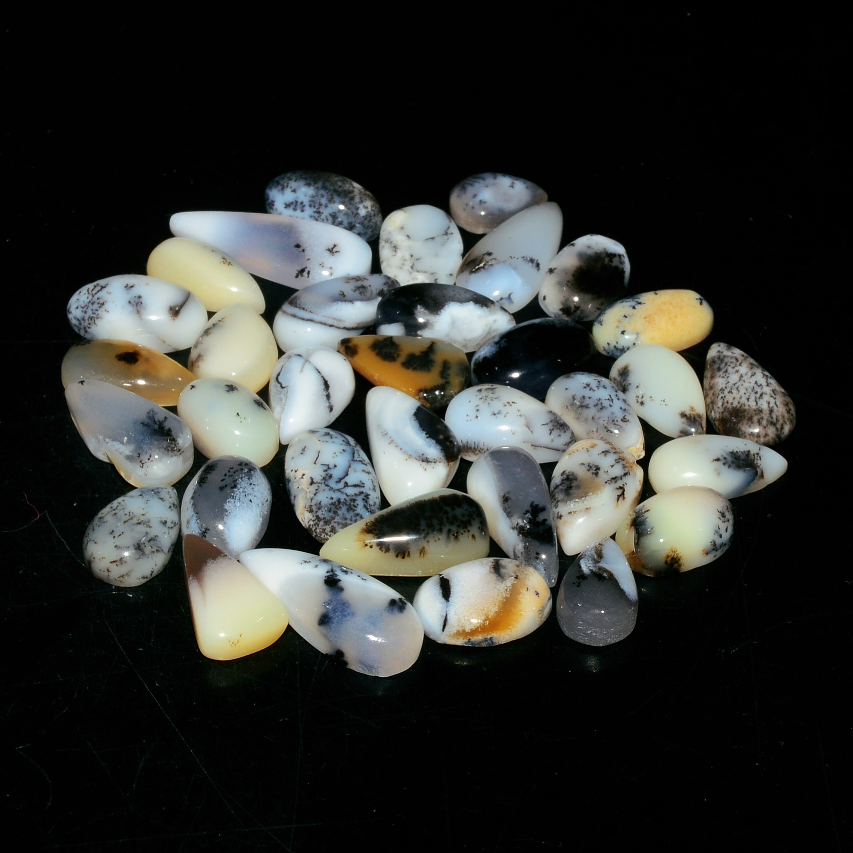 35 Piece 62Cts Natural Dendrite Agate Cabochon Gemstone lot 14x5  7x4mm 19181