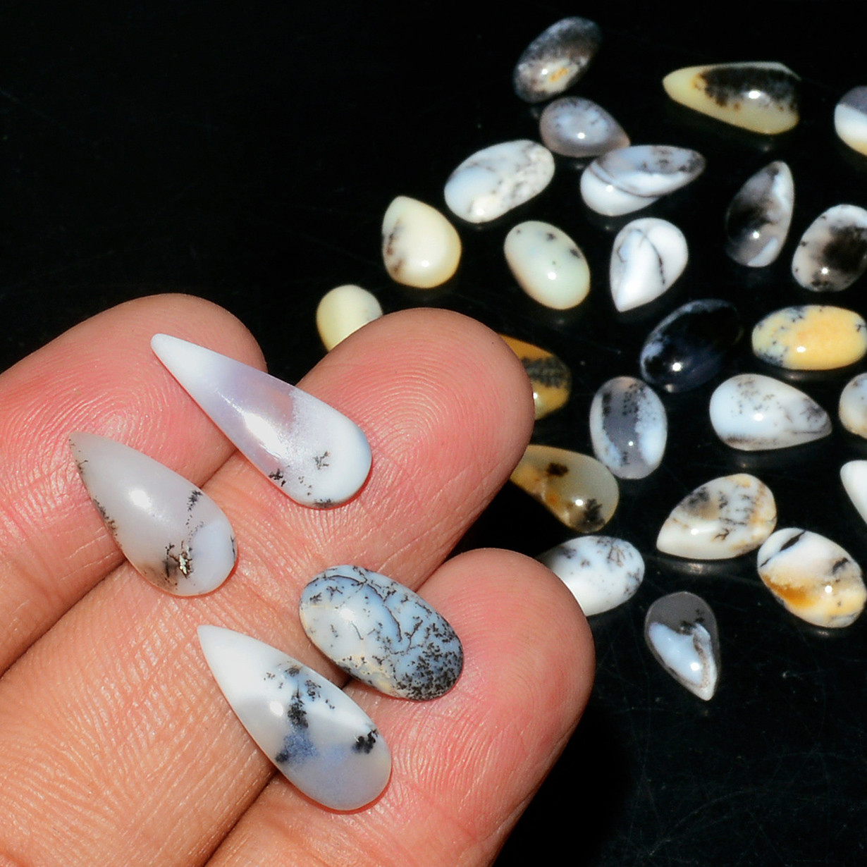 35 Piece 62Cts Natural Dendrite Agate Cabochon Gemstone lot 14x5 7x4mm 19181