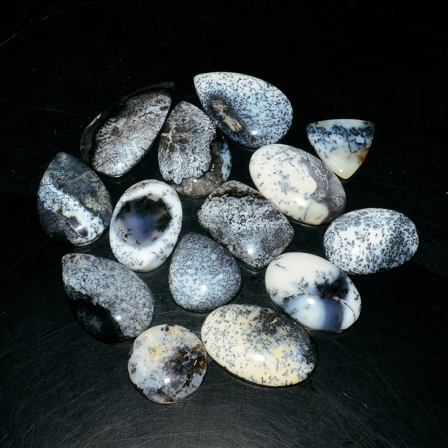 14 Piece208CtsNatural Dendrite Agate Cabochon Gemstone lot 28x13  14x14mm 19182