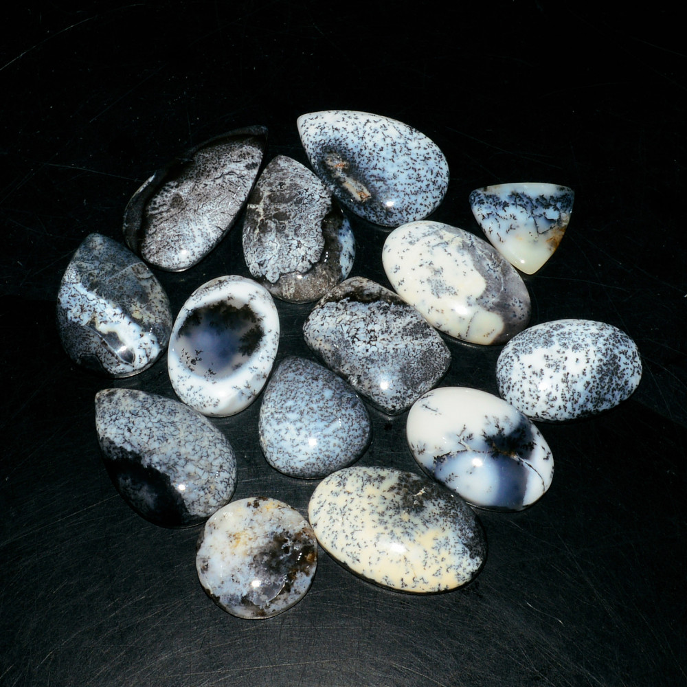 Image of 14 Piece208CtsNatural Dendrite Agate Cabochon Gemstone lot 28x13  14x14mm #19182