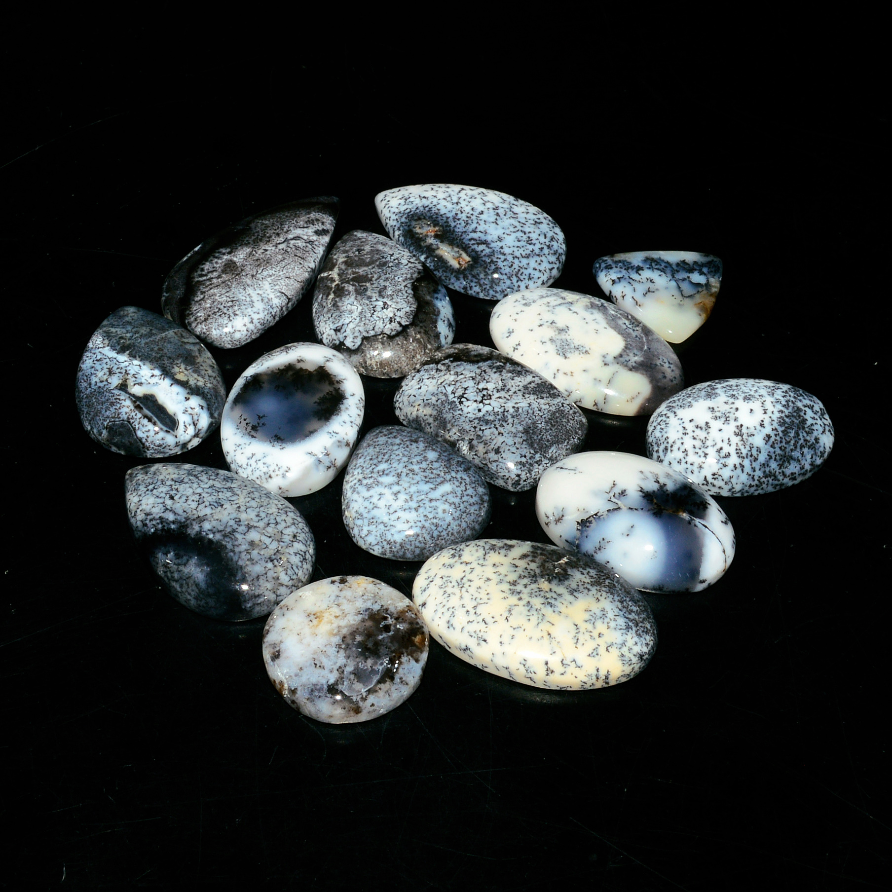 14 Piece208CtsNatural Dendrite Agate Cabochon Gemstone lot 28x13  14x14mm 19182