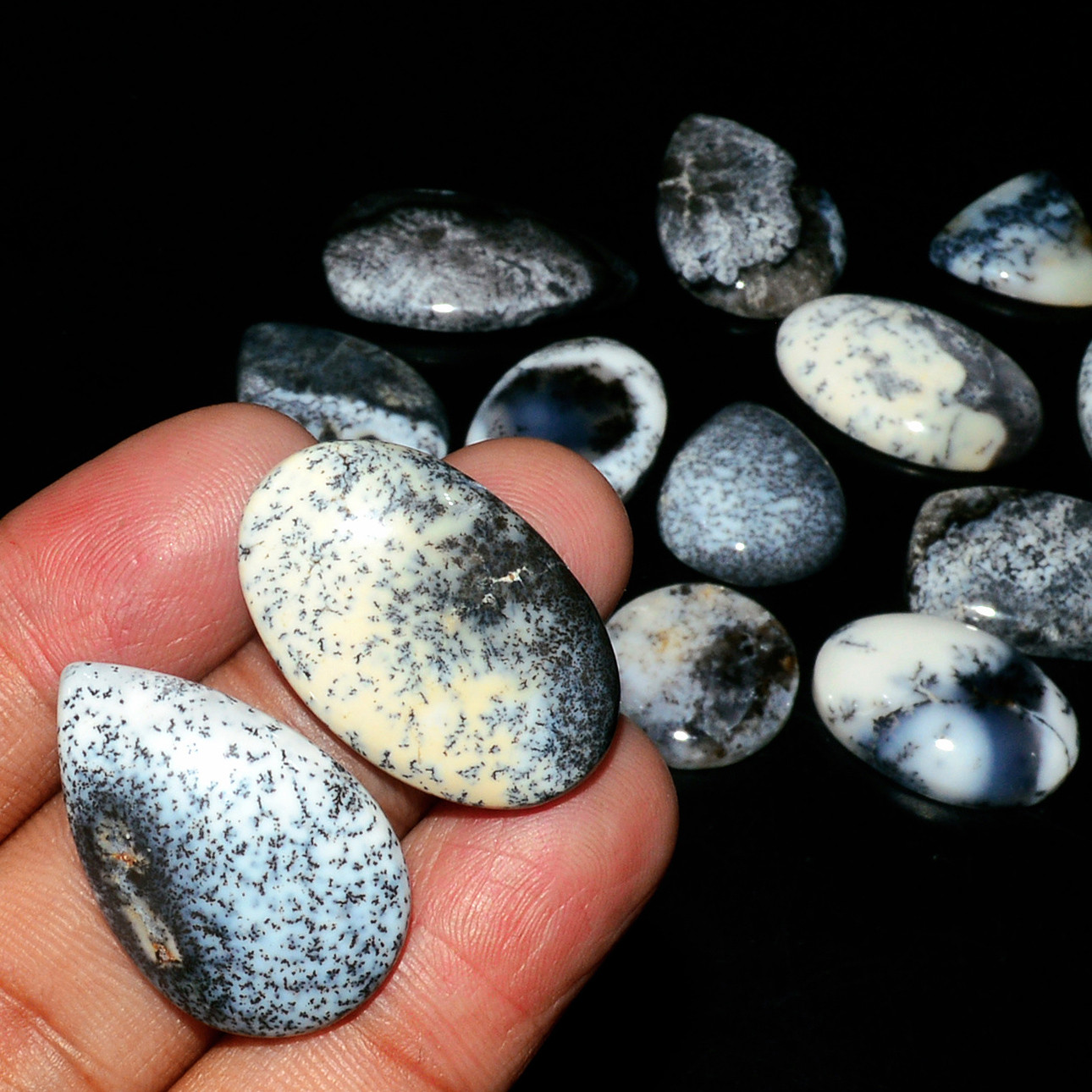 14 Piece208CtsNatural Dendrite Agate Cabochon Gemstone lot 28x13  14x14mm 19182
