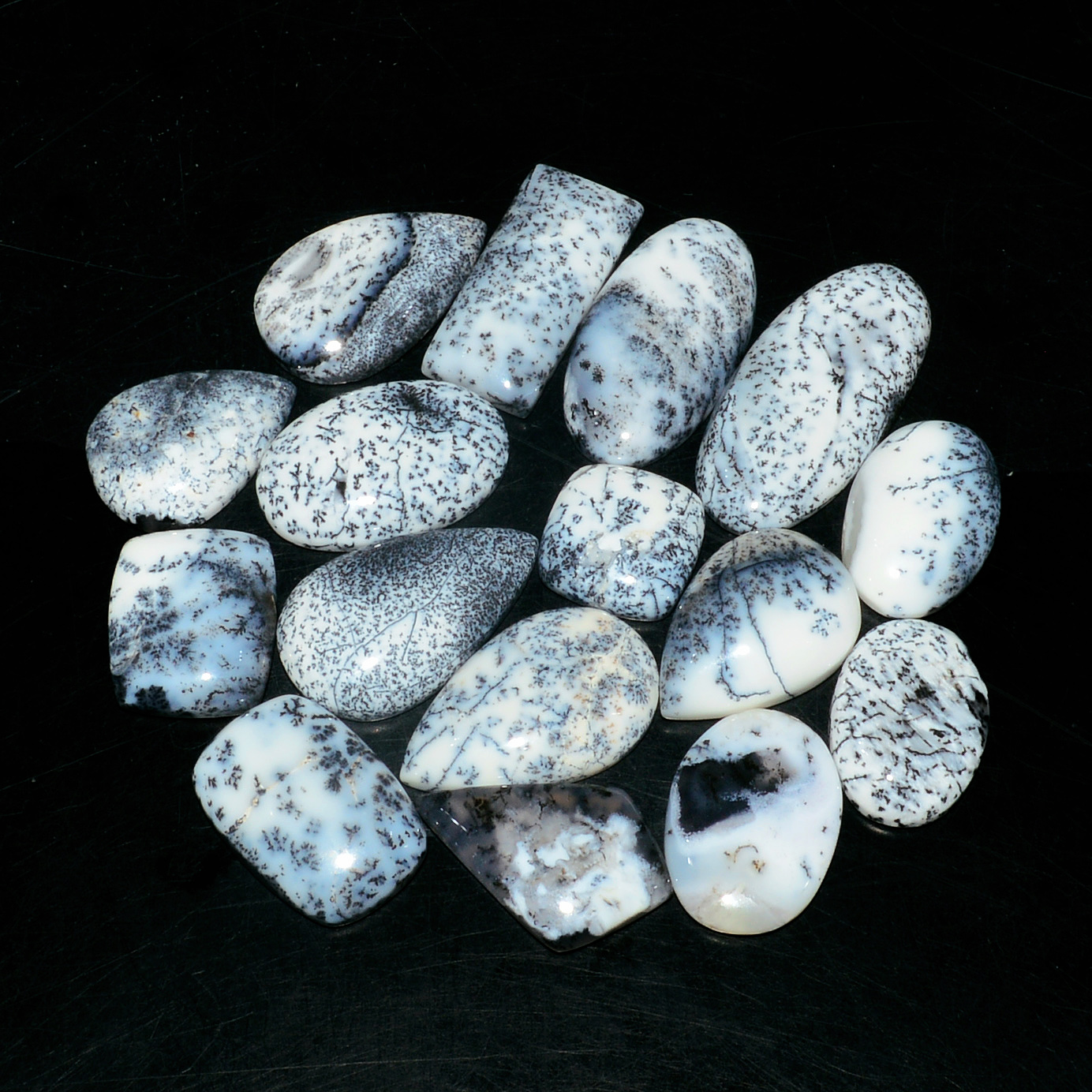 16 Piece184CtsNatural Dendrite Agate Cabochon Gemstone lot 30x13  12x12mm 19183