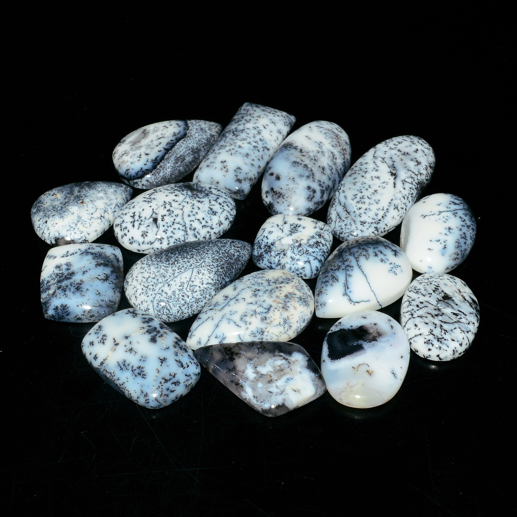 16 Piece184CtsNatural Dendrite Agate Cabochon Gemstone lot 30x13  12x12mm 19183