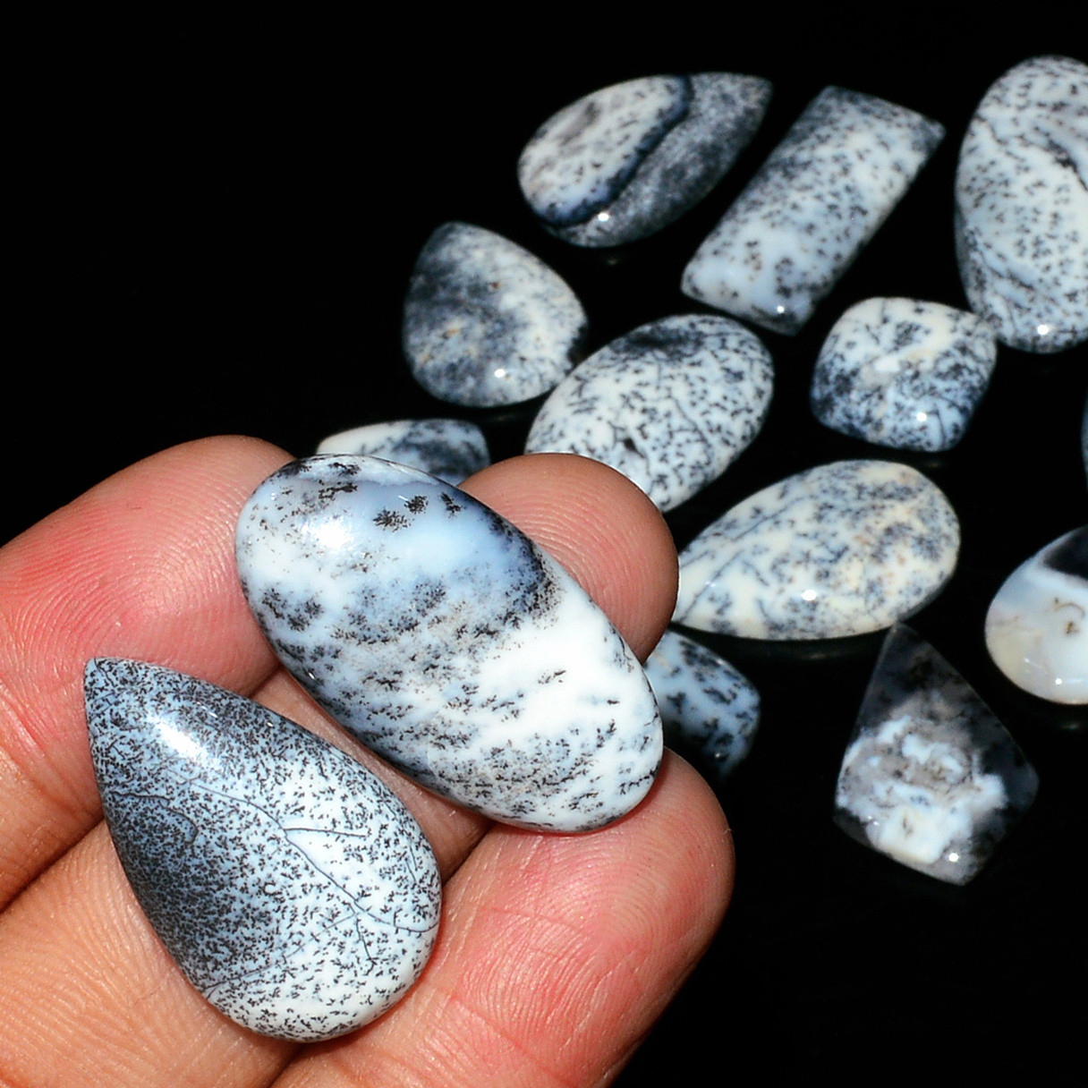16 Piece184CtsNatural Dendrite Agate Cabochon Gemstone lot 30x13 12x12mm 19183