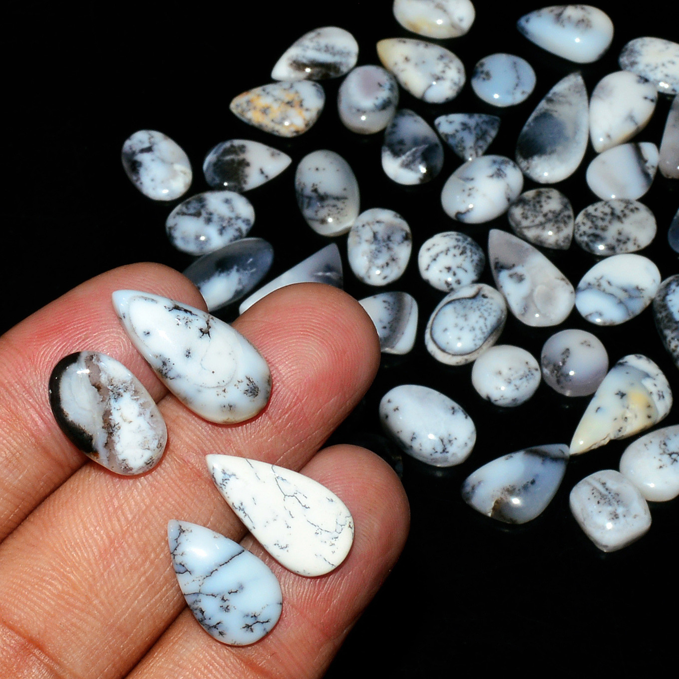 48 Piece 146Cts Natural Dendrite Agate Cabochon Gemstone lot 12x7 7x7mm 19184