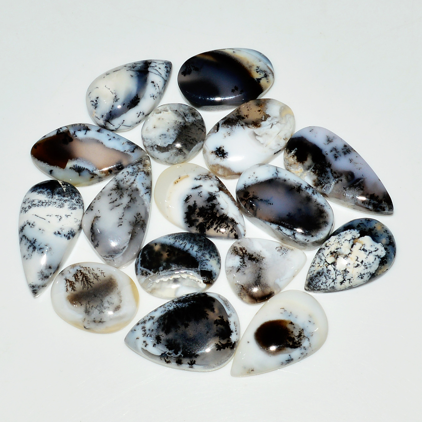 16 Piece168Ct Natural Dendrite Agate Cabochon Gemstone lot 22x10 11x11mm 19185