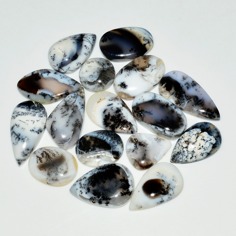Image of 16 Piece168Ct Natural Dendrite Agate Cabochon Gemstone lot 22x10  11x11mm #19185